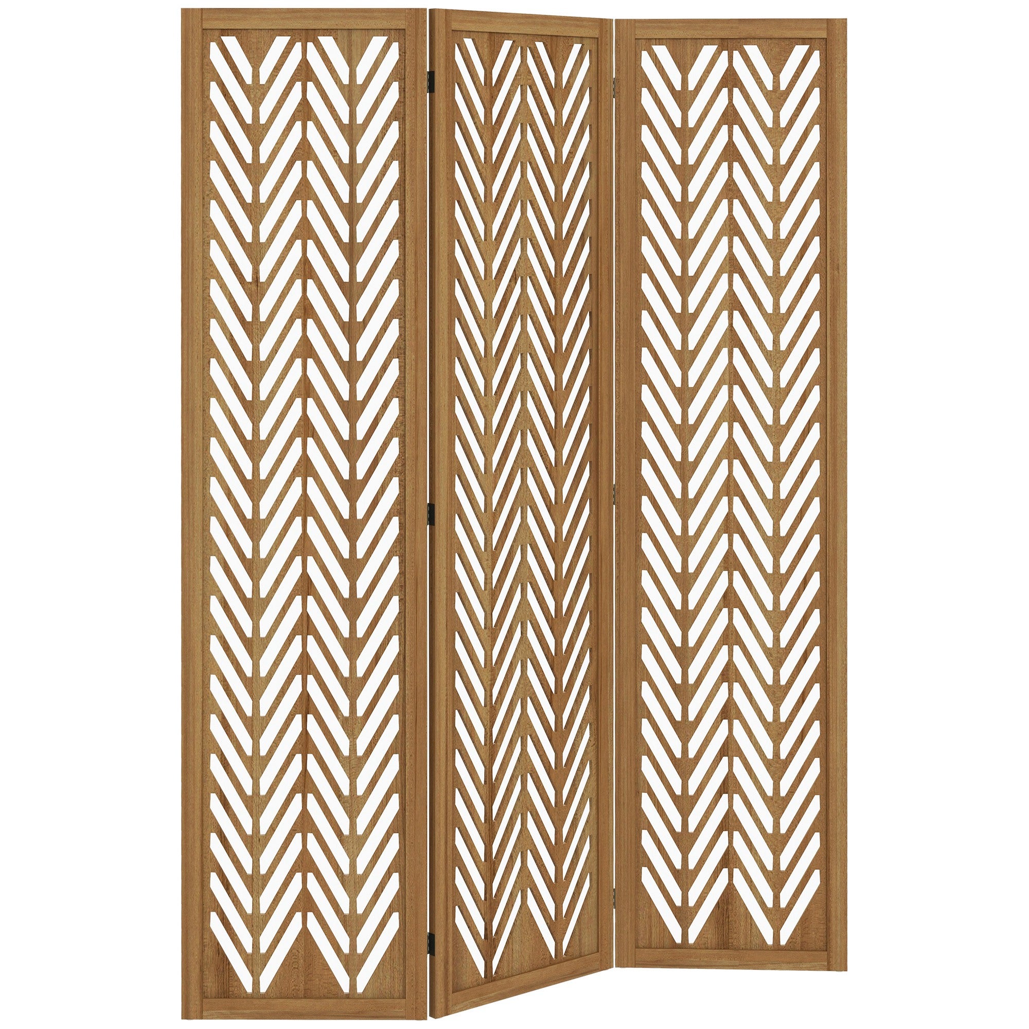 HOMCOM 3-panelers Foldbar Rumdeler 120x1.7x170 cm Naturligt Træ Geometrisk mønster Rumdeler til Kontor og Soveværelse