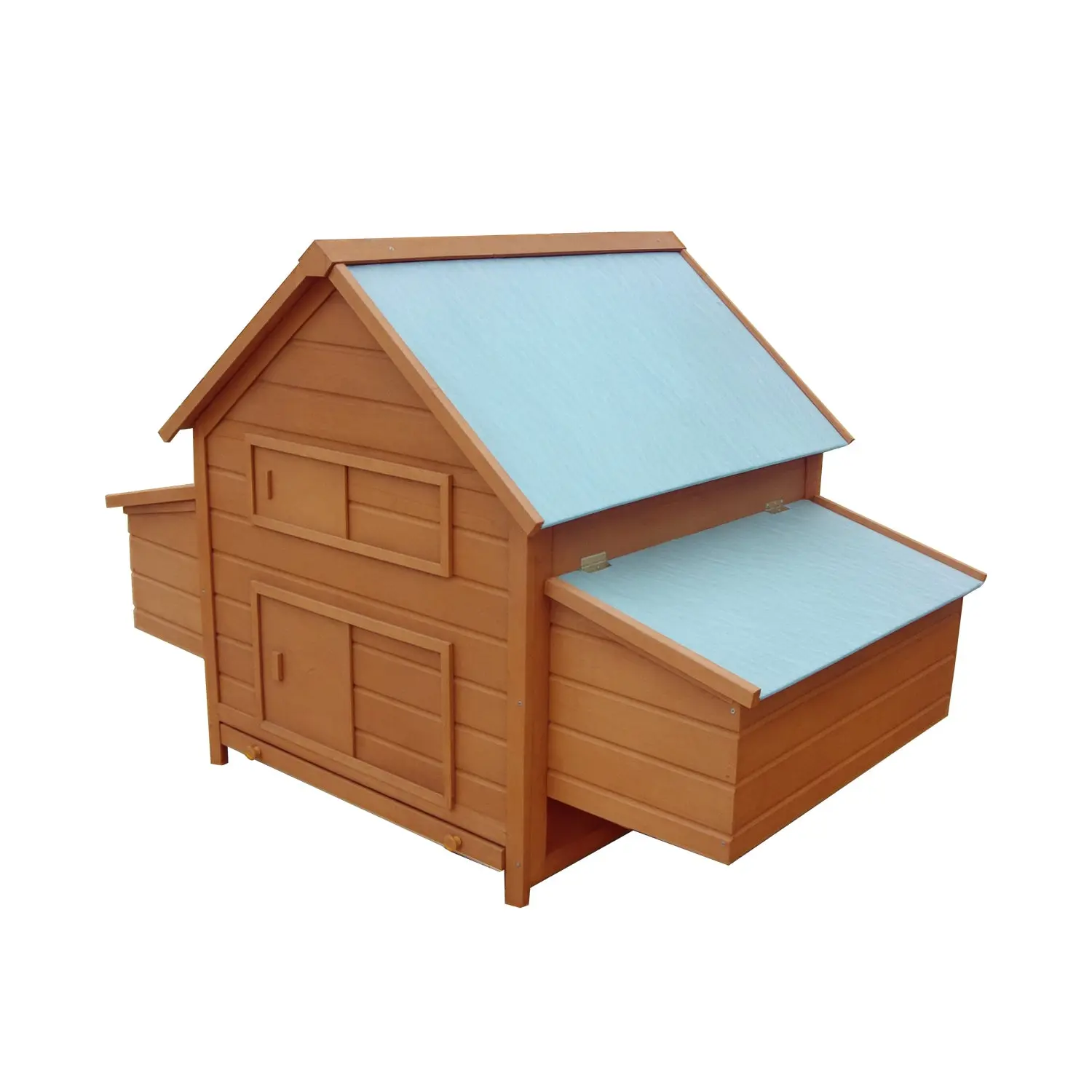 Wood Chicken Coop with Waterproof Roof, Prefabricated Outdoor Henhouse, 160x98.5x107cm