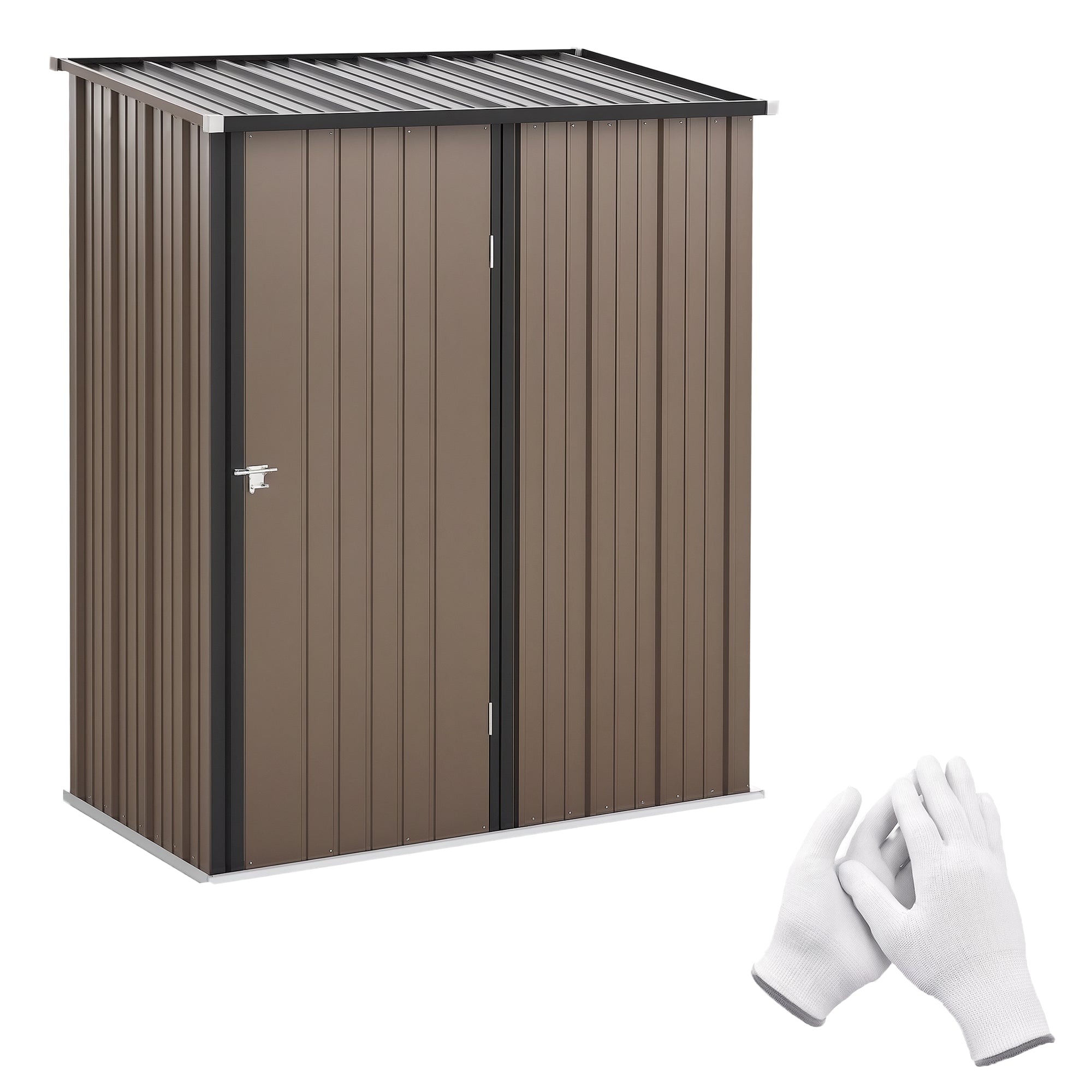 Tool Shed 1.34 m? Tool Cabinet with Pent Roof Lockable Garden Shed Tool Shed Made of Galvanized Steel 161.5 x 94.5 x 196 cm Brown