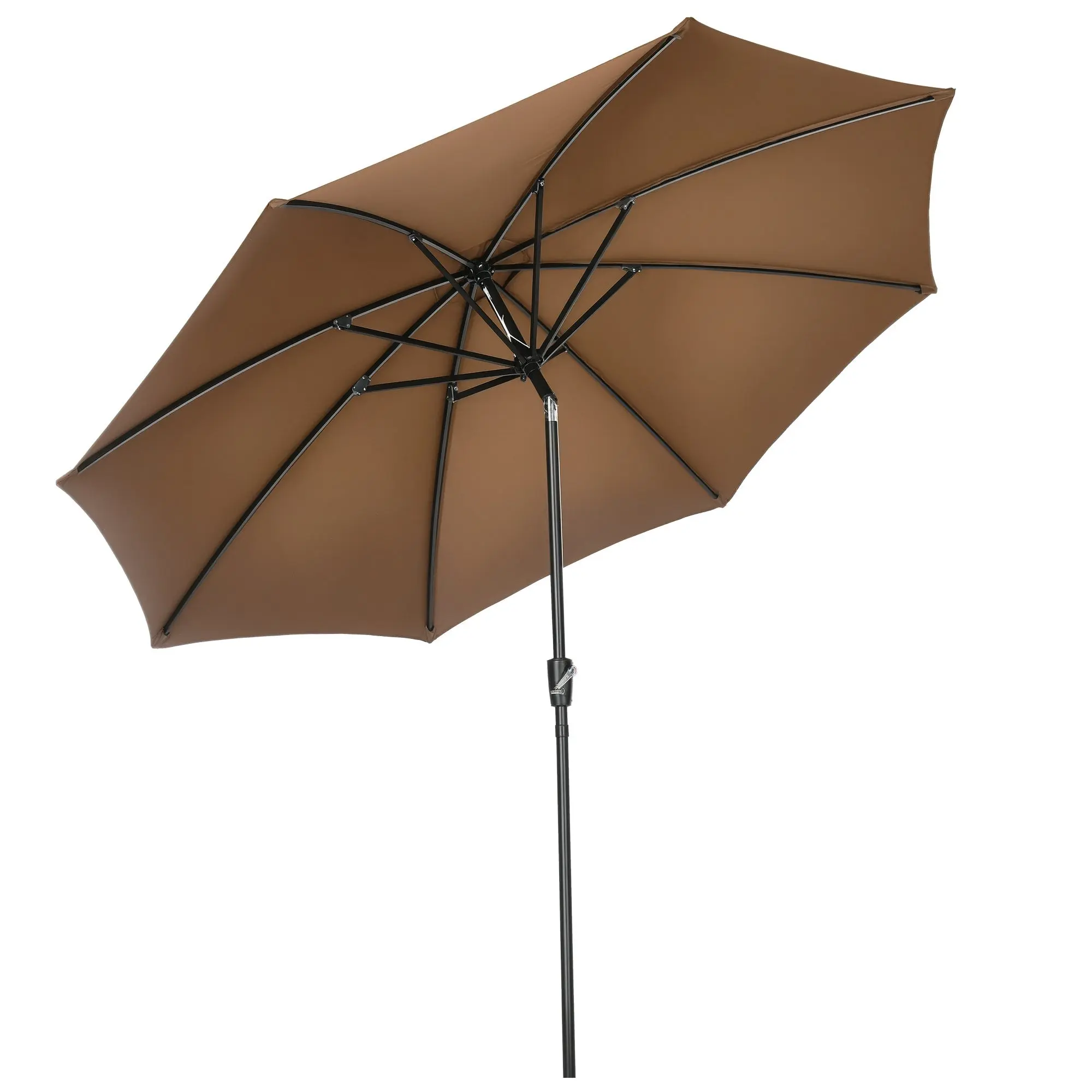 Garden Umbrella ?300x252 cm Patio Sunshade with Crank Tilted Roof and 8 Metal Ribs for Outdoor Brown