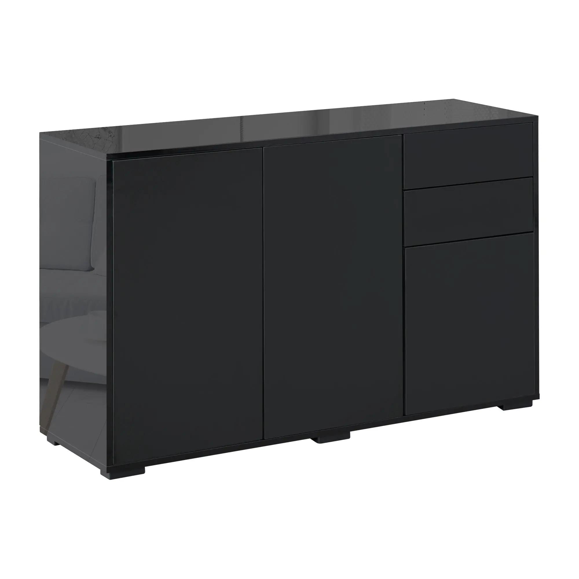 Buffet Sideboard Storage Cabinet with 2 Drawers, 3 Doors, Adjustable Shelf, Particle Board, 117 x 36 x 74 cm Black