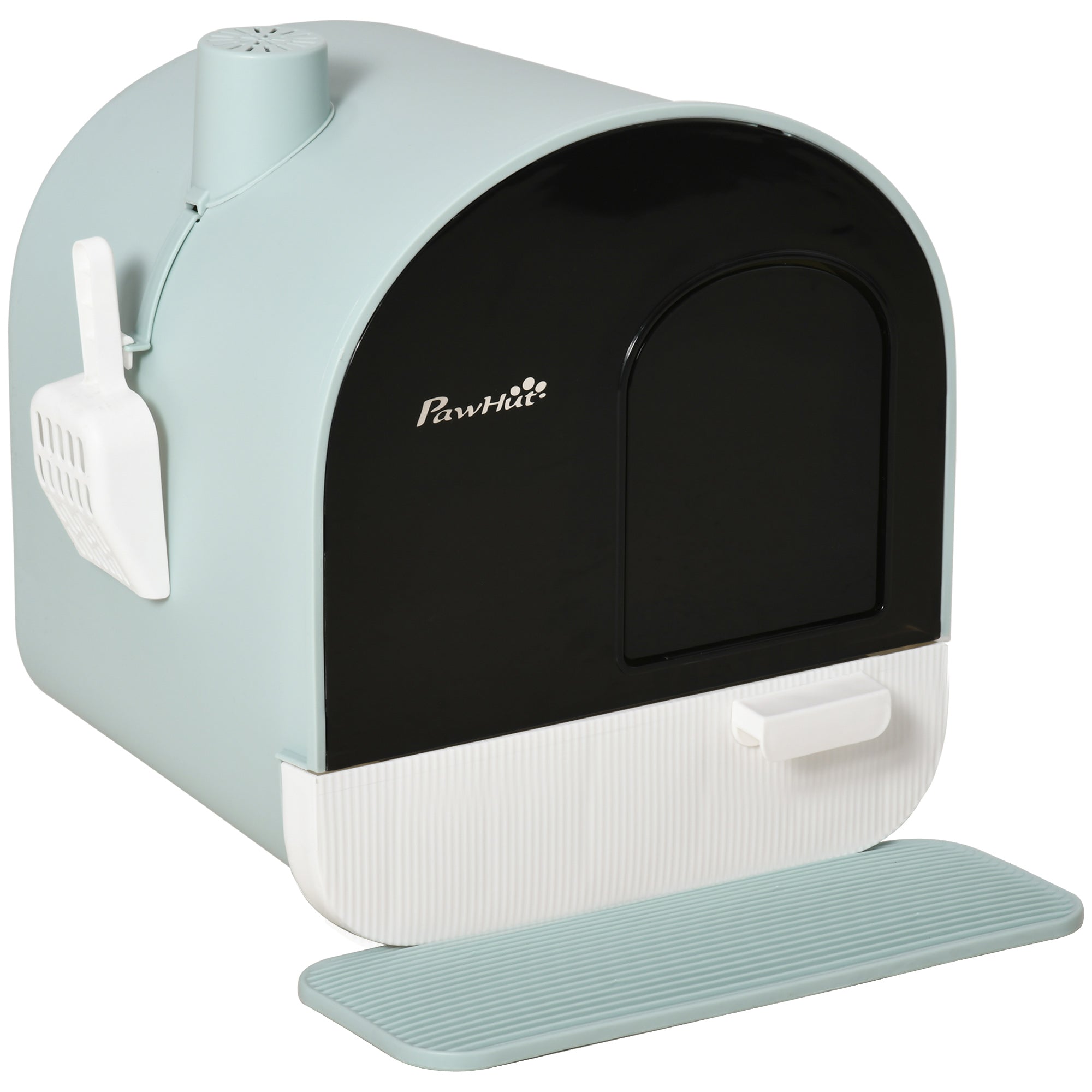 Cat Litter Box with Lid, Cat Toilet including Scoop and Litter Mat, Pull-out Tray, Cat Toilet for Large Cats, Green, 43 x 44 x 47 cm