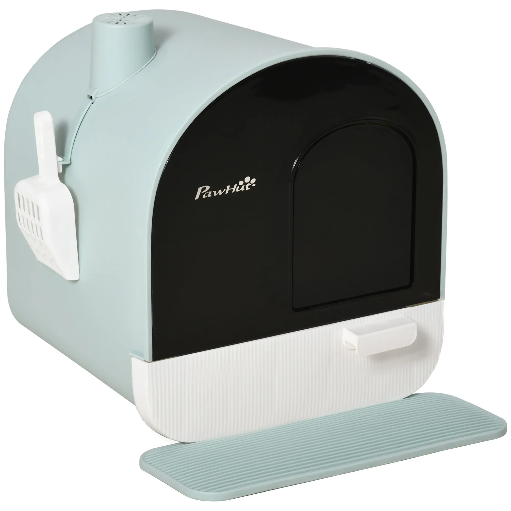 Cat Litter Box with Lid, Cat Toilet including Scoop and Litter Mat, Pull-out Tray, Cat Toilet for Large Cats, Green, 43 x 44 x 47 cm