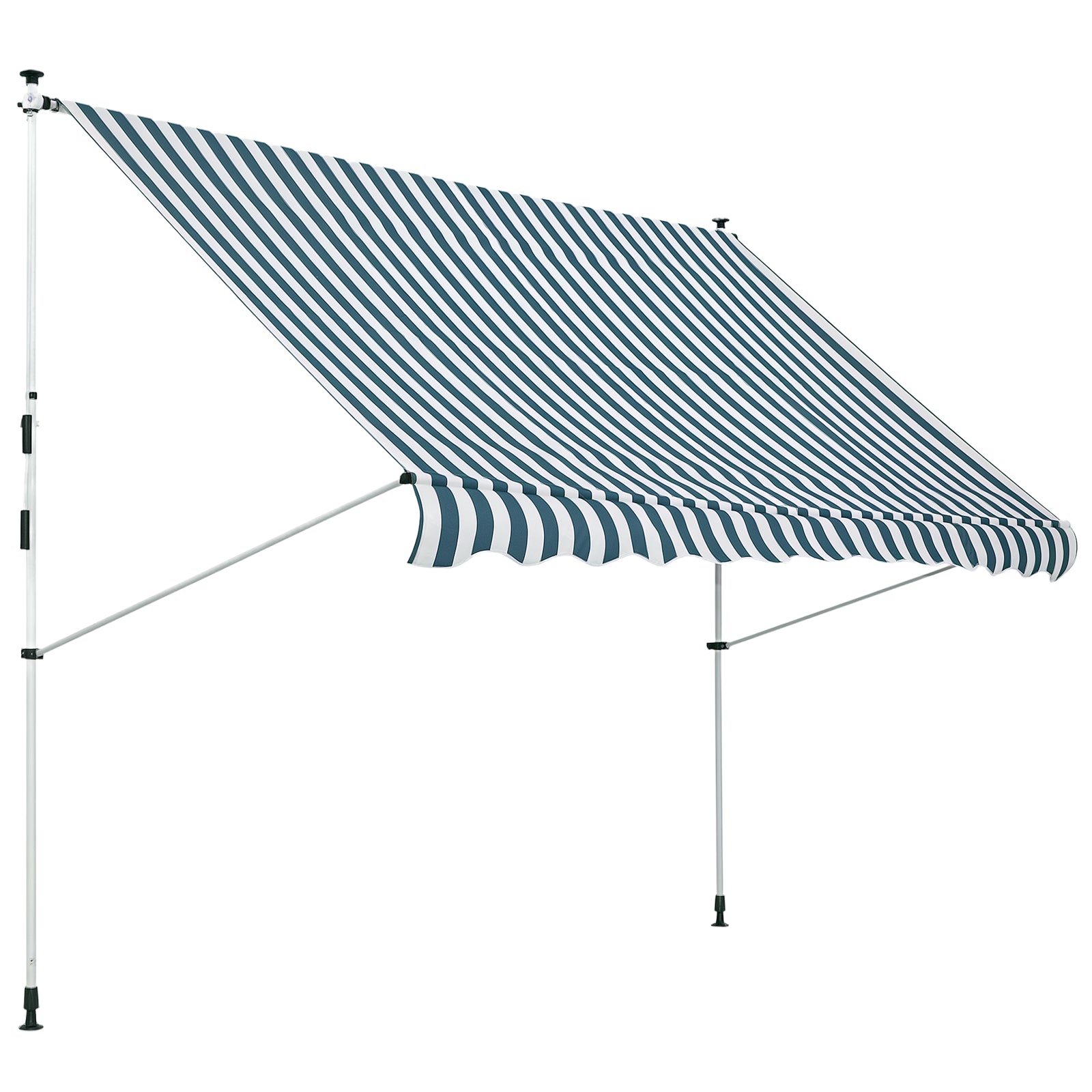 Outsunny Klammermarkise mit Handkurbel, höhenverstellbar, Gelenkarmmarkise, schmutzabweisend, wetterbeständig, Balkonmarkise 150 cm breit, Terrassenmarkise für Terrasse, Balkon, Veranda Grün+Weiß