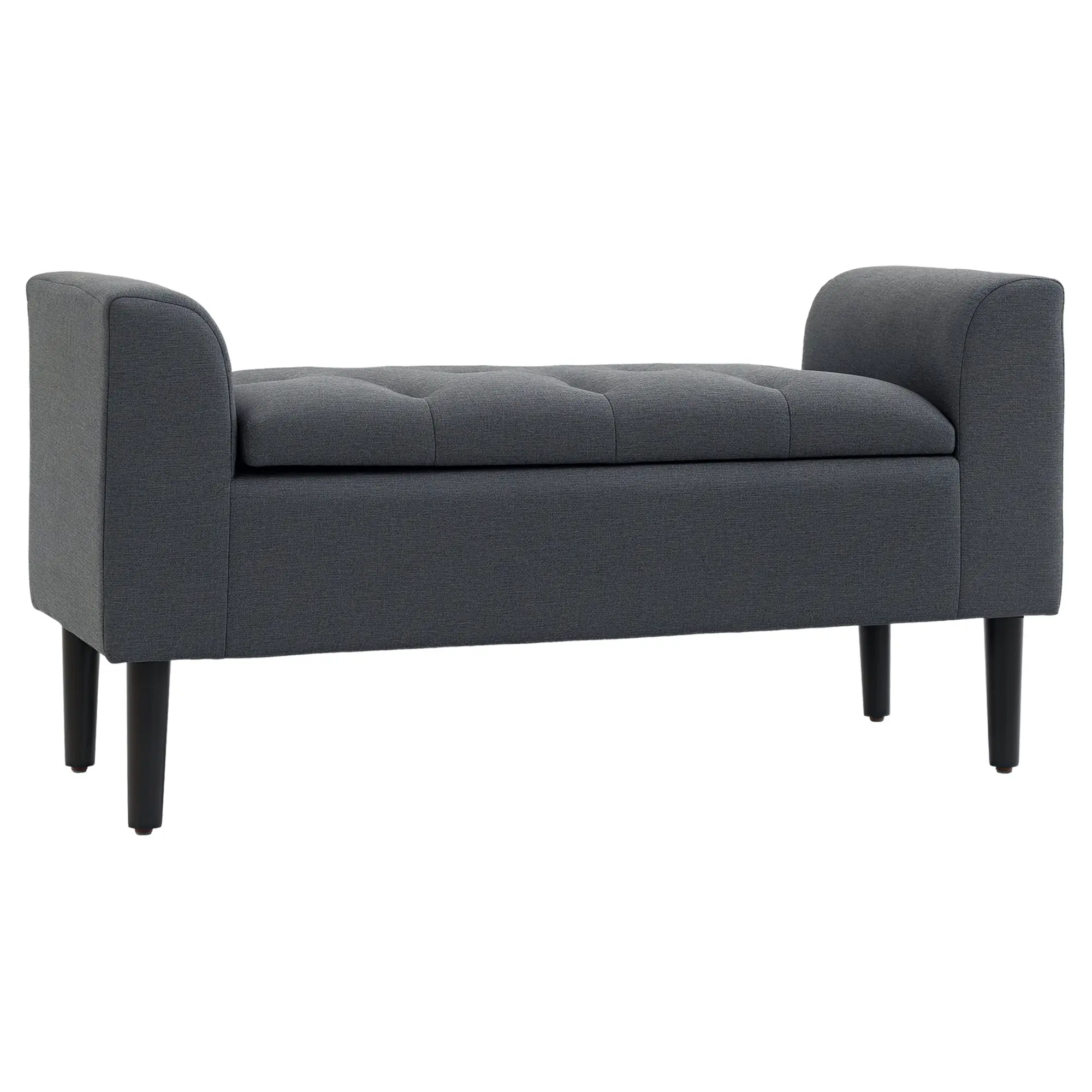 Storage Ottoman Stool, Upholstered Bench with Linen-Like Fabric, Wooden Legs, Bed Bench for Living Room Bedroom Hallway, 116 x 44 x 58 cm Dark Grey