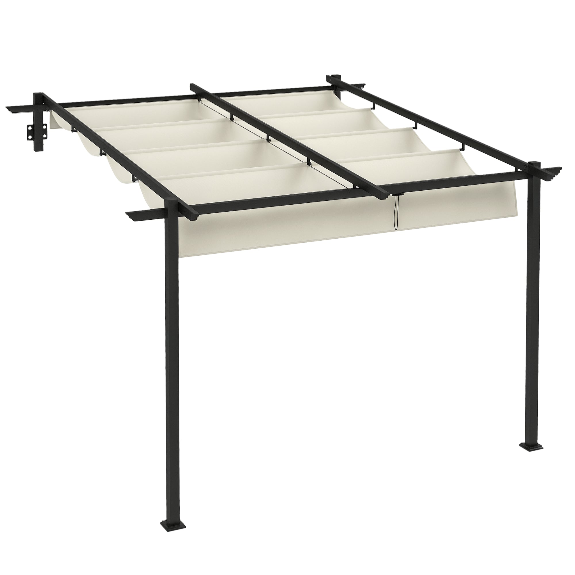 Wall-Mounted Pergola 3 x 3 m with Retractable Canopy, Outdoor Patio Roof with Adjustable Shade and Metal Frame, Cream White