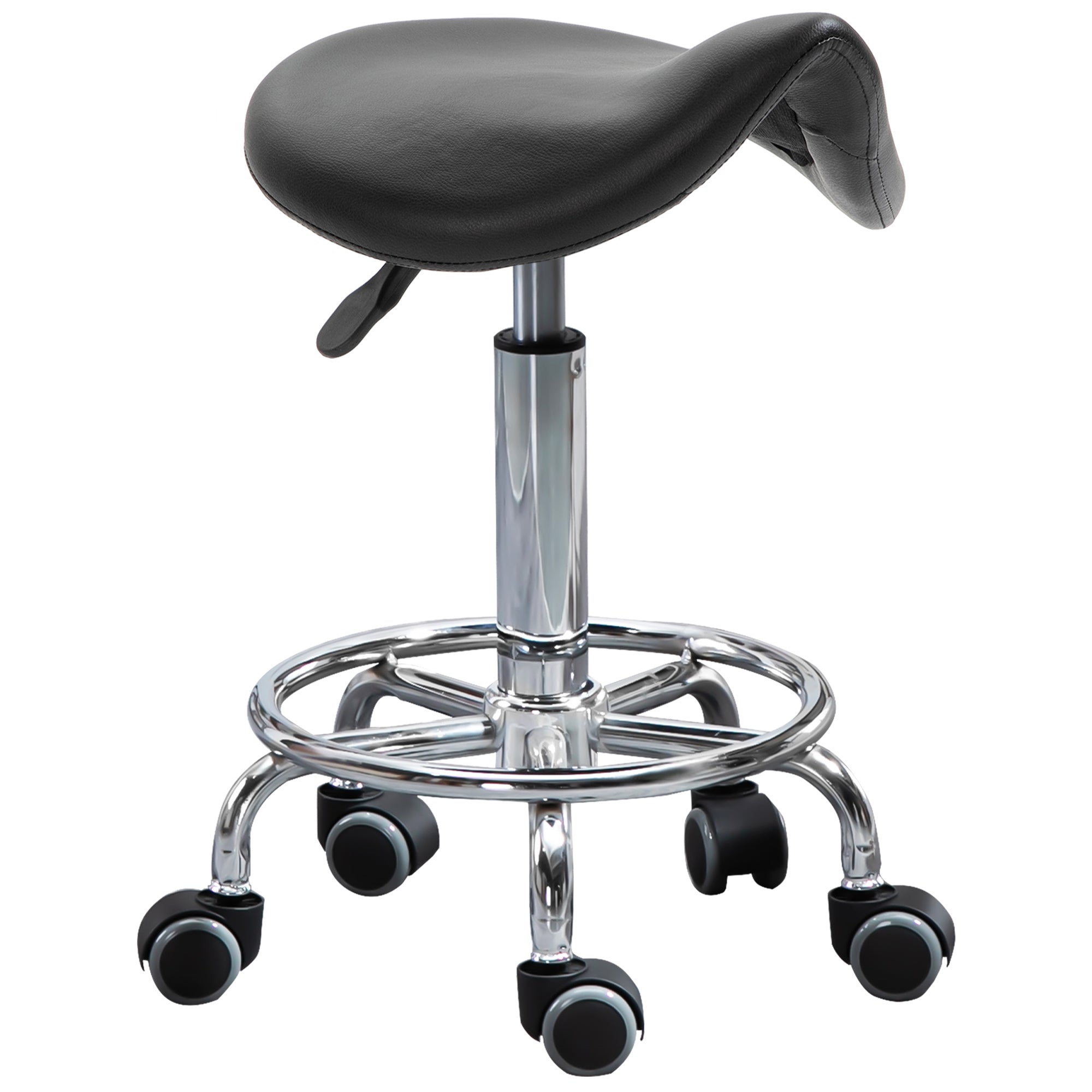 HOMCOM Hocker mit 5 Rädern, höhenverstellbarer Hocker, gepolsterter ergonomischer Schaumstoffsitz, modernes und vielseitiges Design, 36,5x37,5x51-66 cm, Schwarz