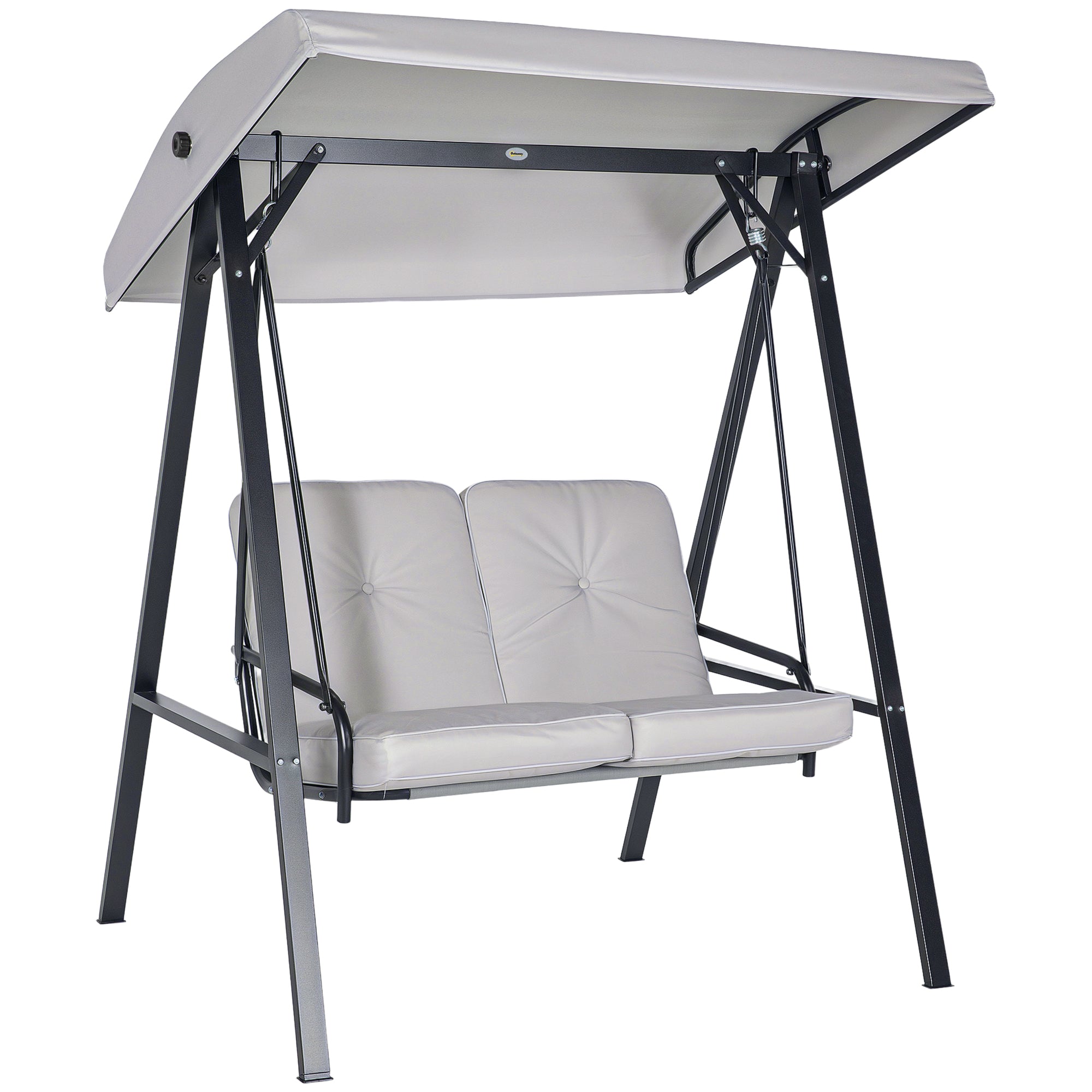 2-Seater Hollywood Swing Garden Swing with Adjustable Roof, Cushions, Swing Bench up to 220 kg Load Capacity, for Garden, Balcony, Gray, 145 x 116 x 172 cm
