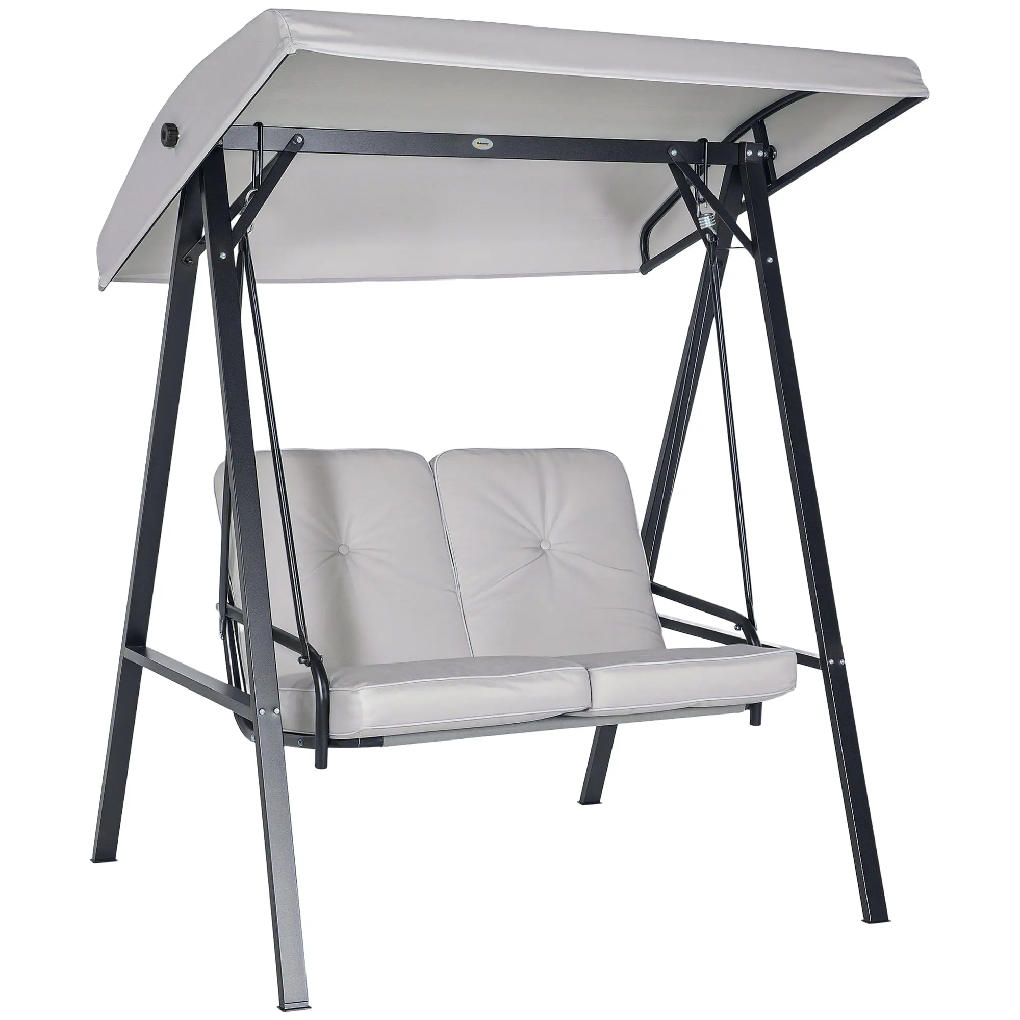 2-Seater Hollywood Swing Garden Swing with Adjustable Roof, Cushions, Swing Bench up to 220 kg Load Capacity, for Garden, Balcony, Gray, 145 x 116 x 172 cm