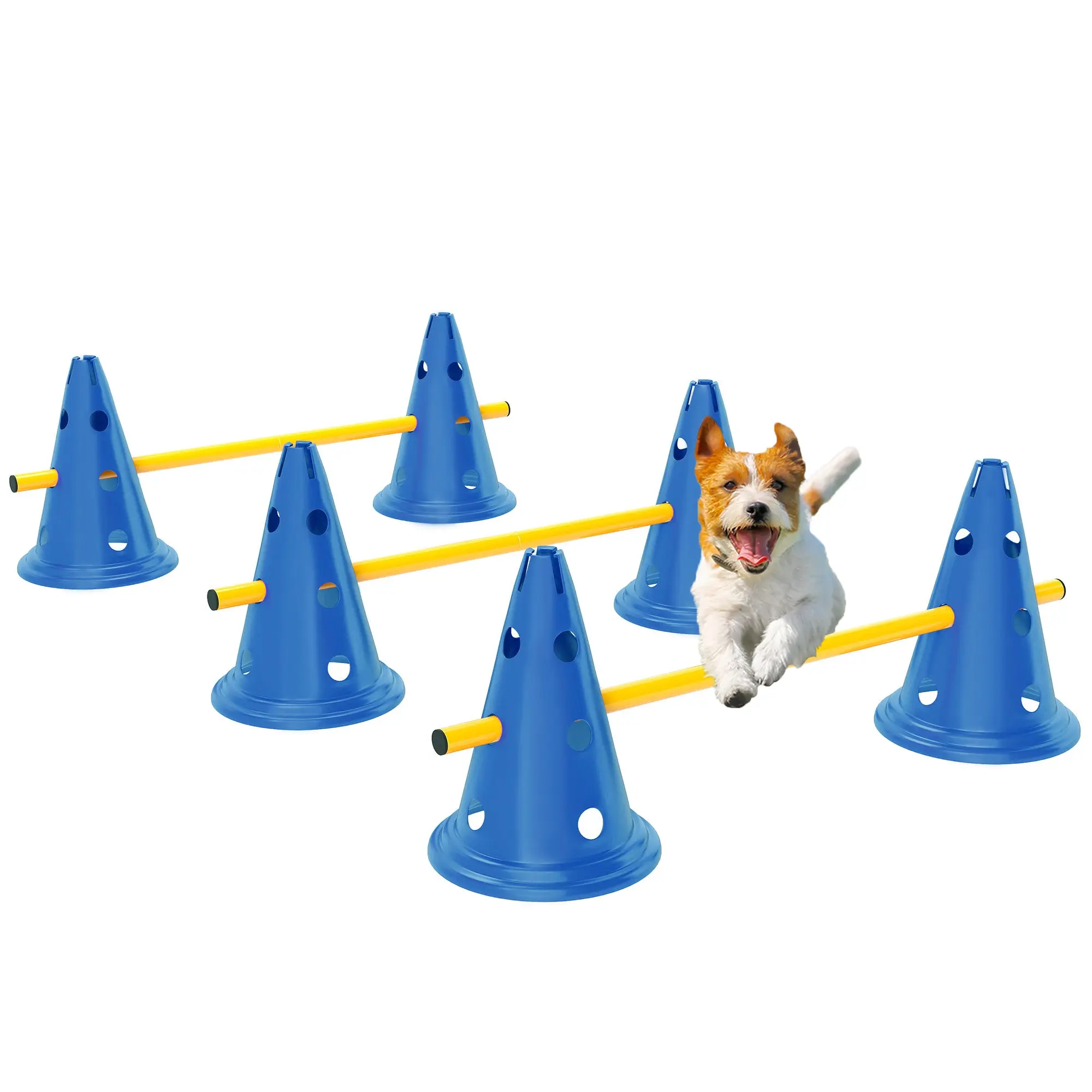 3-Piece Dog Agility Set with 6 Cones, 3 Adjustable Hurdles & Carry Bag