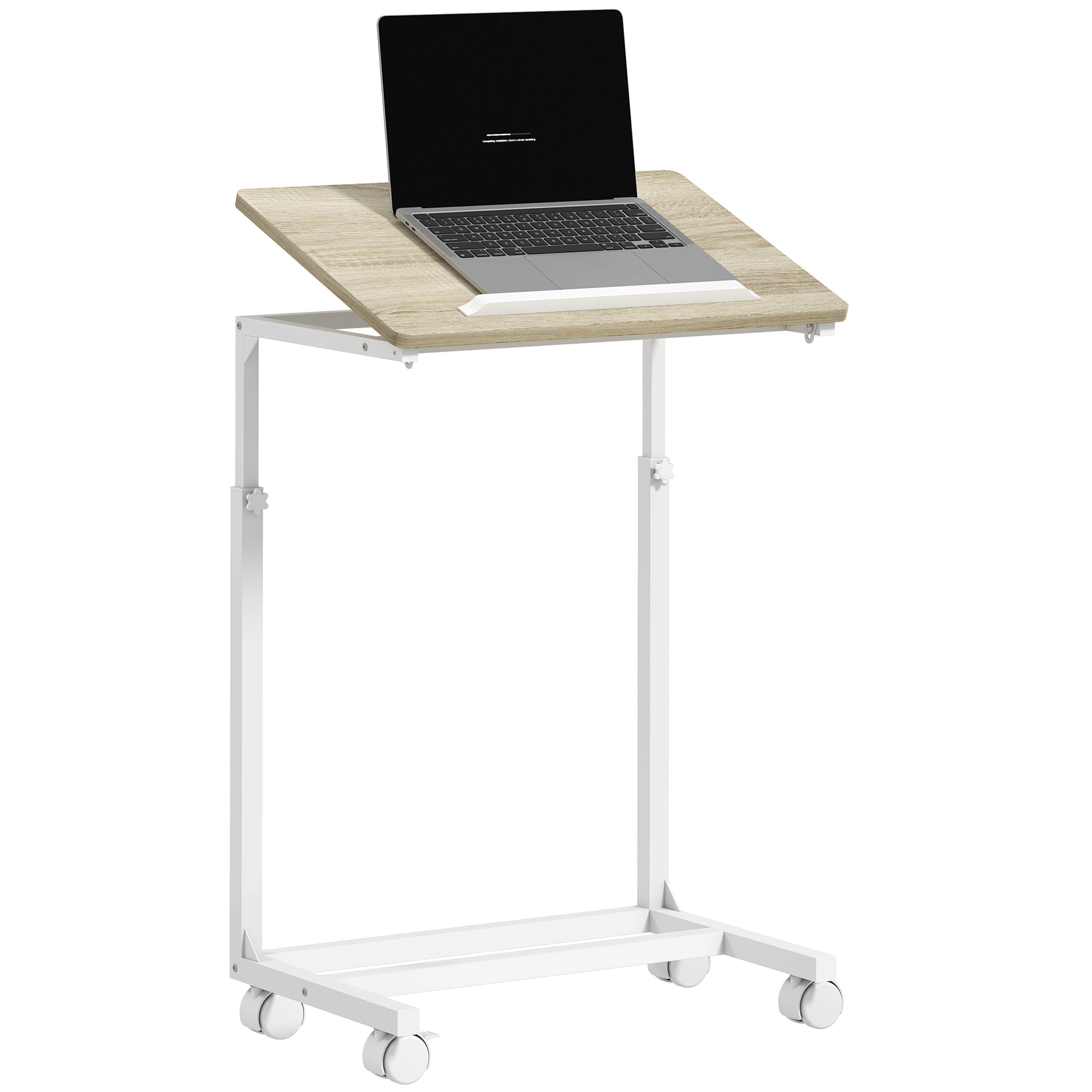 HOMCOM Pomični Stranski Miza za Kavč z Nastavljivo Višino Nagibne Ploha in Kovinsko Ogrodje za Spalnico, Dnevno Sobo, Pisarno 55x36x62.5-82.5 cm Oreh