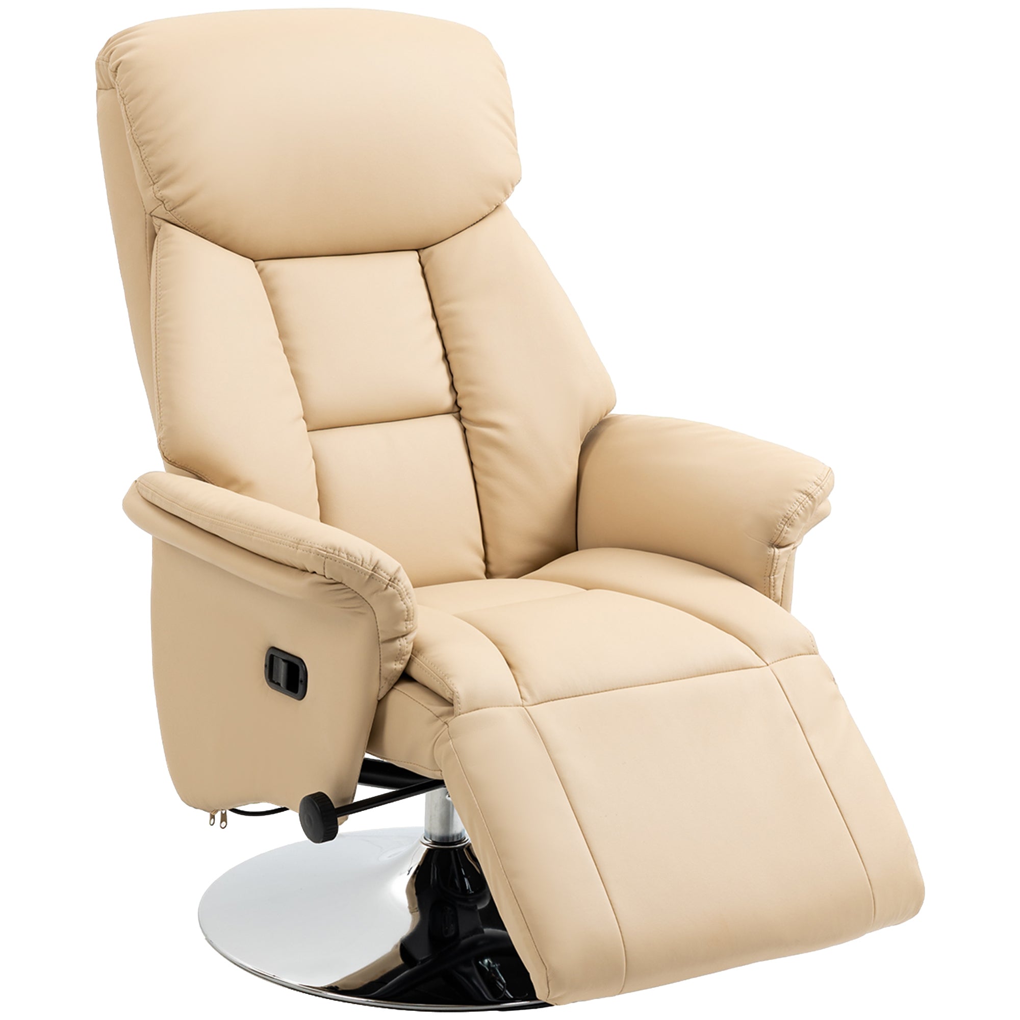 HOMCOM Swivel Recliner Chair PU Leather Reclining Armchair with Footrest 360 Degree Rotation Manual TV Chair Heavy Duty up to 150 kg,  Beige