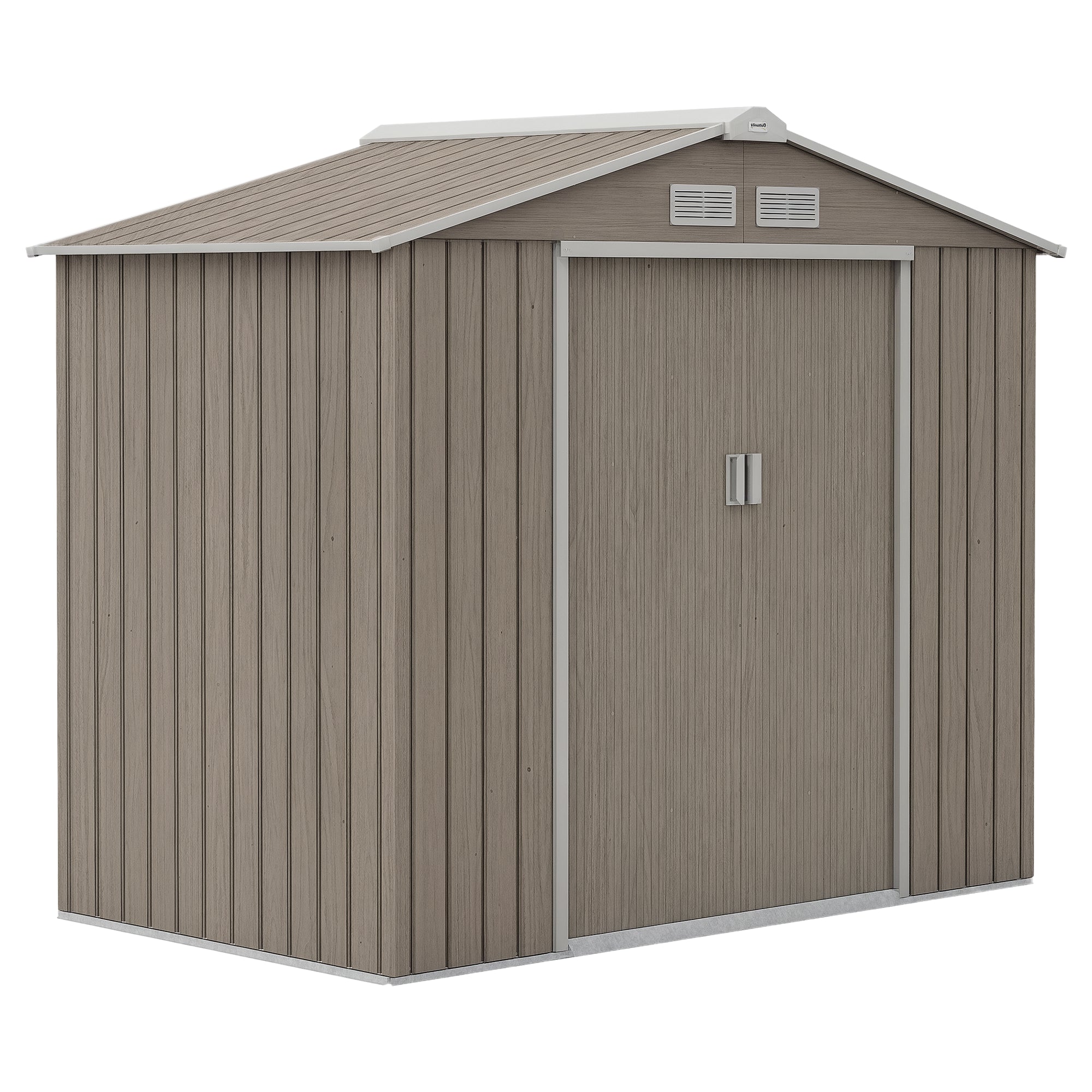 2.42m? Wood Effect Garden Shed with Reinforcement Base Without Floor 213x130x185 cm Outdoor Garden Shed with 2 Sliding Doors and 4 Windows for Tool Storage