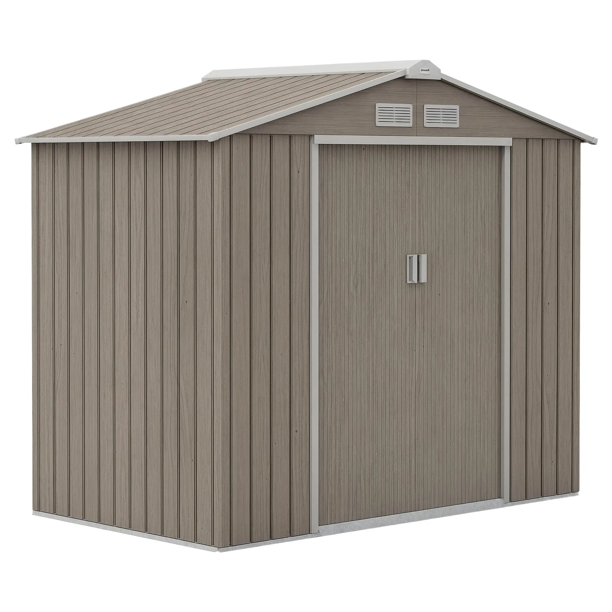 2.42m? Wood Effect Garden Shed with Reinforcement Base Without Floor 213x130x185 cm Outdoor Garden Shed with 2 Sliding Doors and 4 Windows for Tool Storage