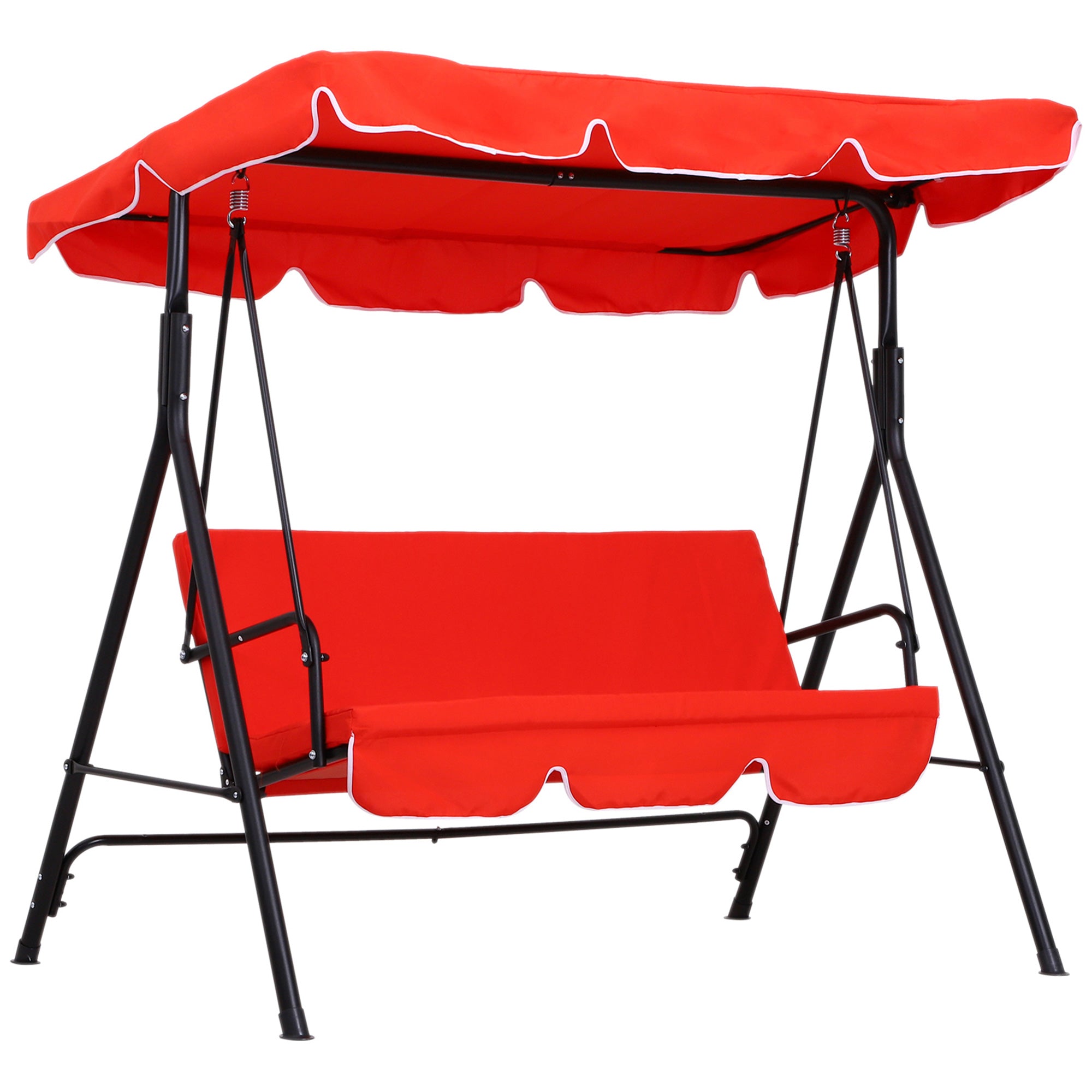 Outsunny 3-Sitzer Gartenschaukel mit verstellbarem Sonnendach, Sitz- und Rückenkissen 1,72L x 1,1B x 1,52H m Schwarz Stahl Rot Polyester