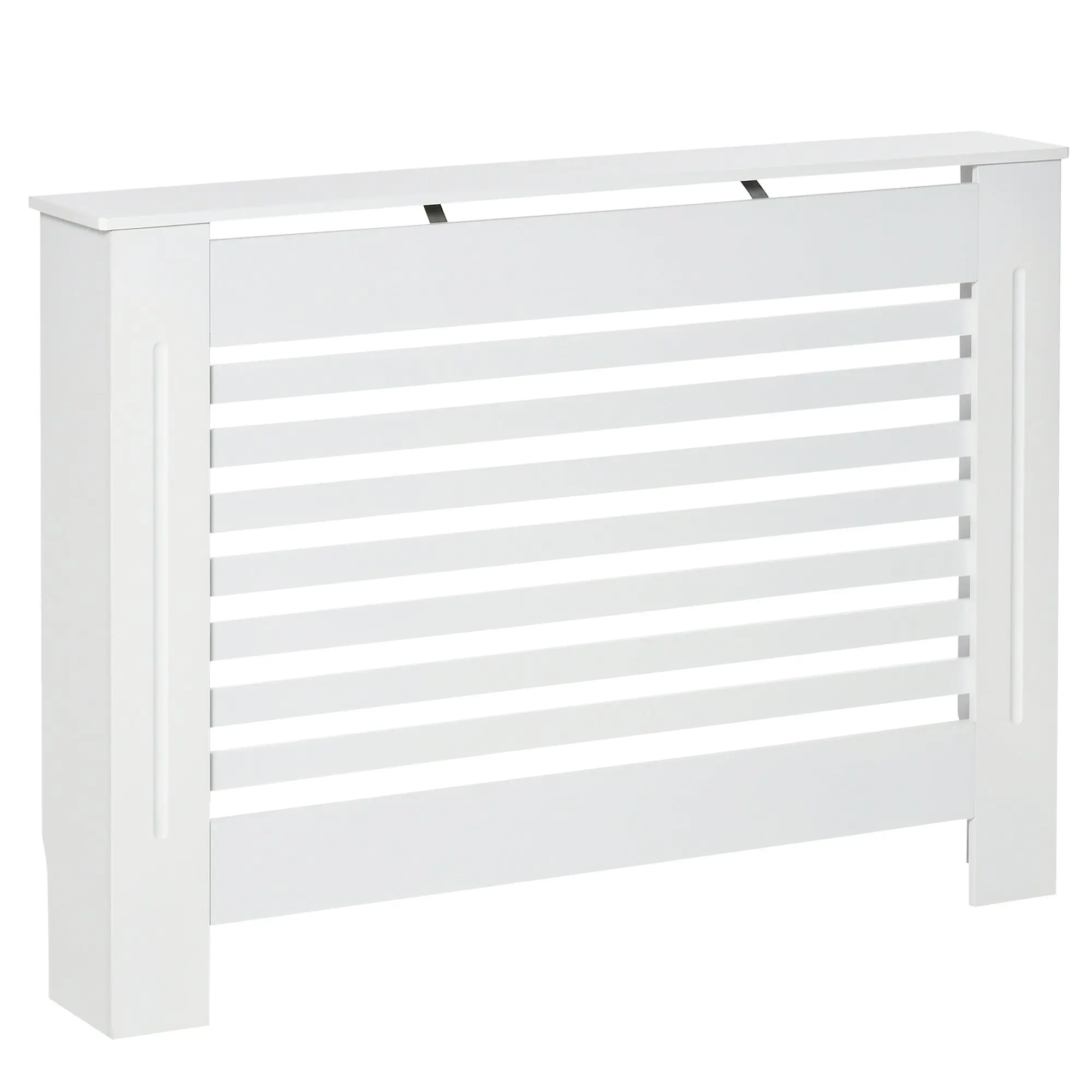 White Wooden Radiator Cover for Radiators, with Slatted Structure and Shelf, 112 x 19 x 81cm
