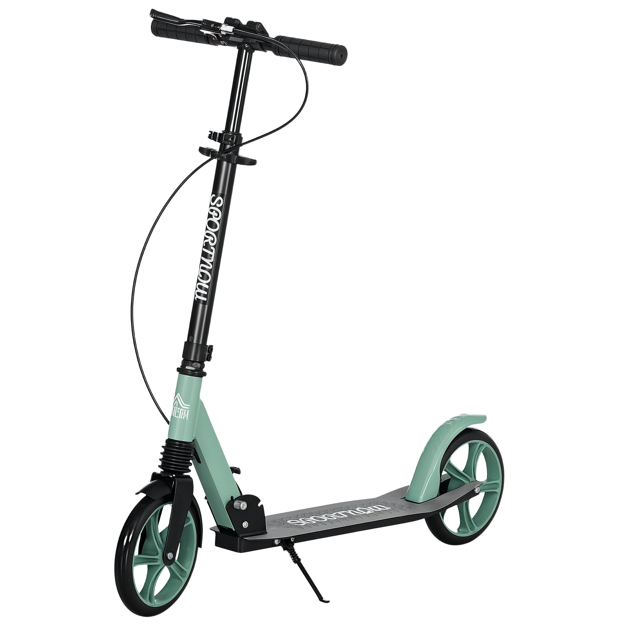 Folding Scooter for Adults and Kids 14+ Lightweight Scooter with Adjustable Handlebar Large ?200 mm Wheels Shock Absorber and Brake Aluminum Load 100 kg 91.5x36.5x91-104 cm Green