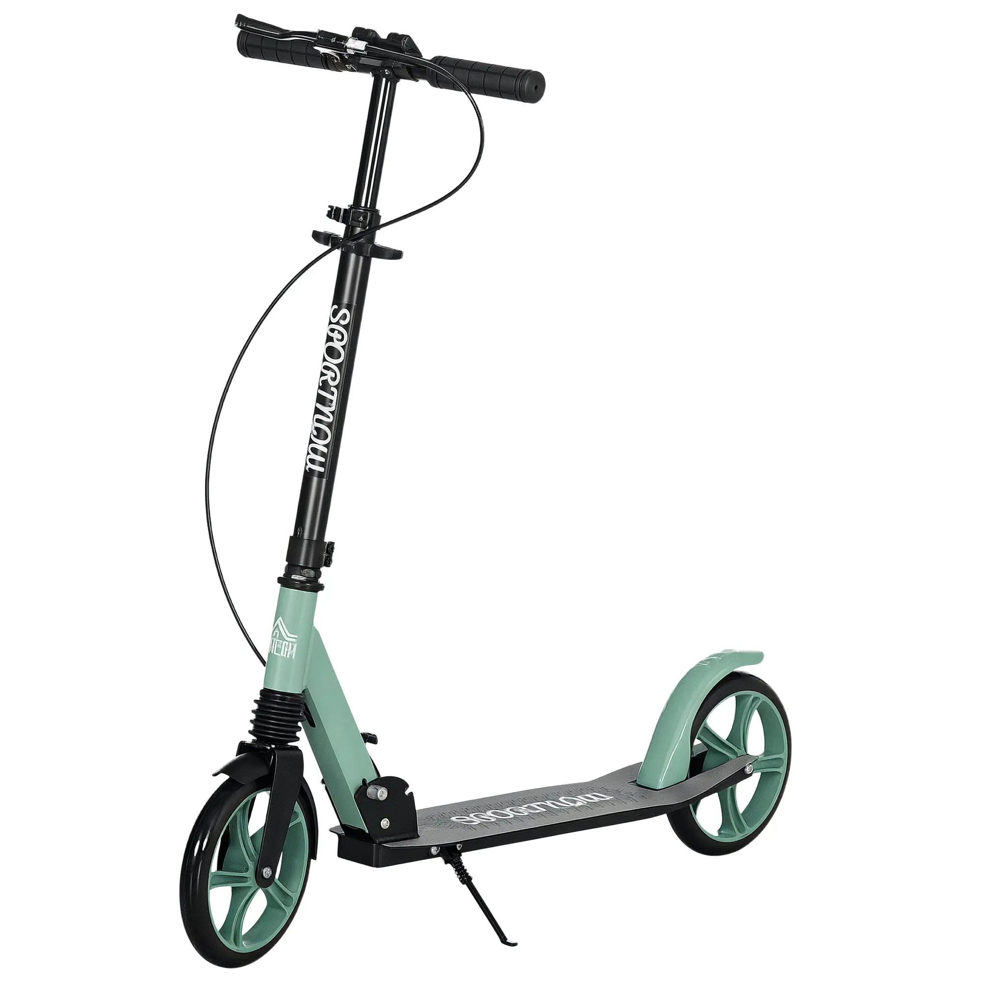 Folding Scooter for Adults and Kids 14+ Lightweight Scooter with Adjustable Handlebar Large ?200 mm Wheels Shock Absorber and Brake Aluminum Load 100 kg 91.5x36.5x91-104 cm Green