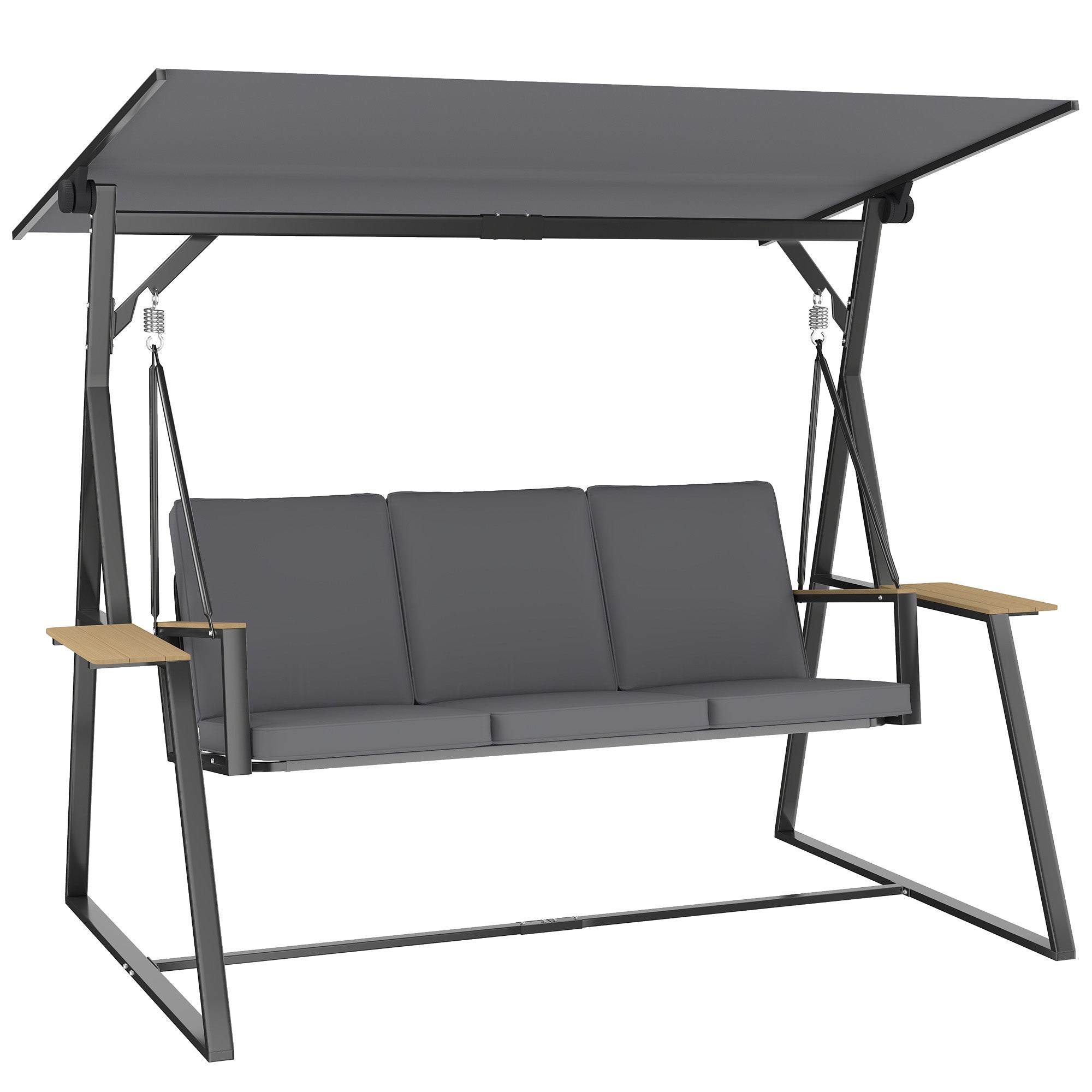 Outsunny 3-personers havgyngen med justerbar UPF50+-kalesje, 2 sidebakker, hynder og metalramme — til altan, terrasse og have — Bærer 360 kg, 222 x 131 x 175 cm, koksgrå