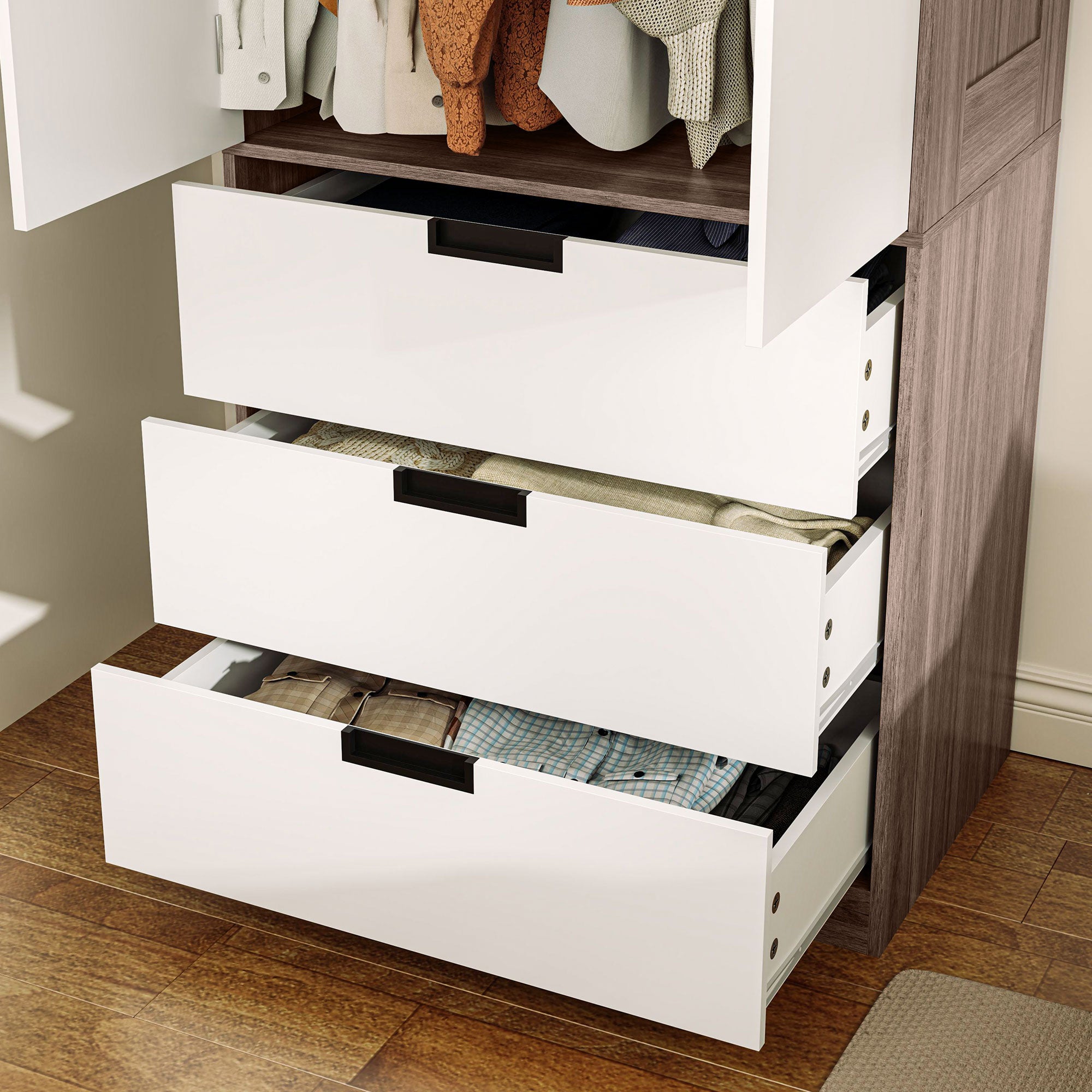 HOMCOM Moderner Kleiderschrank für Erwachsene mit 3 Schubladen und Kleiderstange, Abmessungen 80B x 50T x 180H cm, Braun