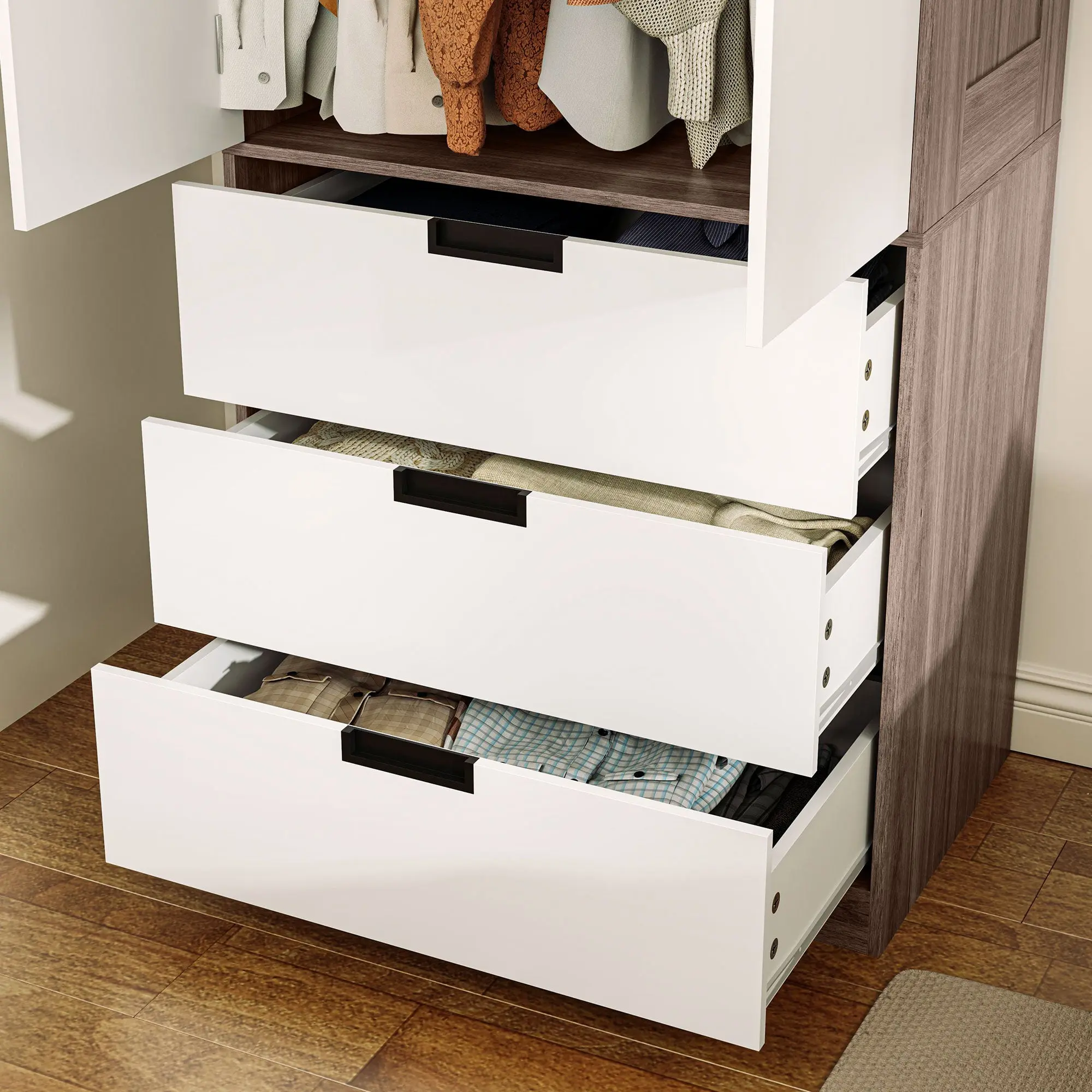 Modern Adult Bedroom Wardrobe Dressing Room with 3 Drawers and Hanging Rail, Dimensions 80W x 50D x 180H cm, Brown