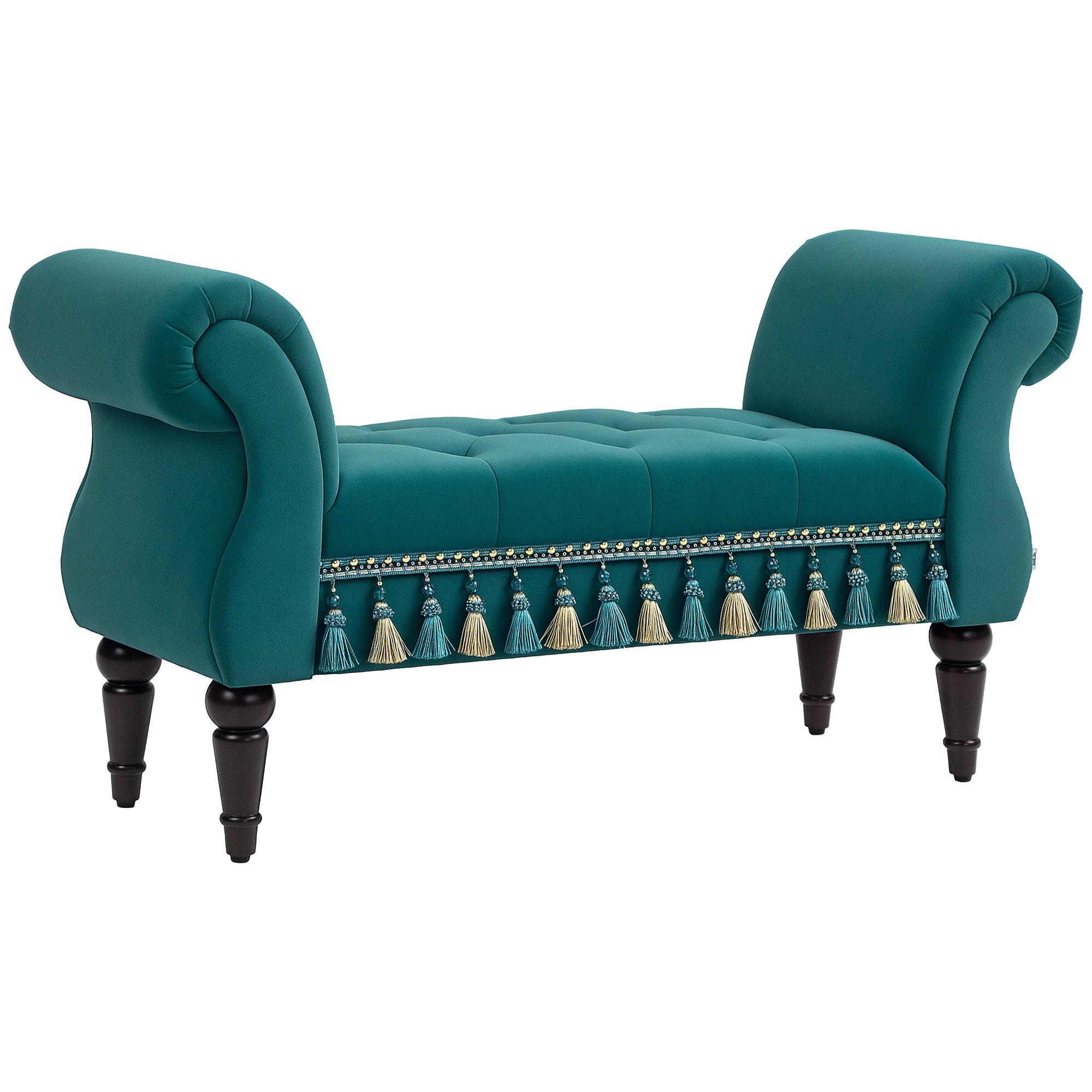 HOMCOM О upholstered пейка, с велурен вид, луксозна пейка за легло с дървени крака, пейка за коридор за спалня, с капацитет до 150 кг, Зелен, 117 x 40 x 58 см