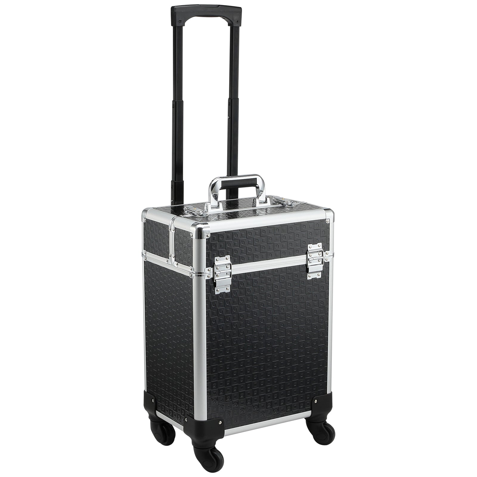 HOMCOM Makiažo Vežimėlio Dėžė Kosmetinė Su Ištraukiamu Rankena 34L x 24W x 52H cm Aliuminis Juoda
