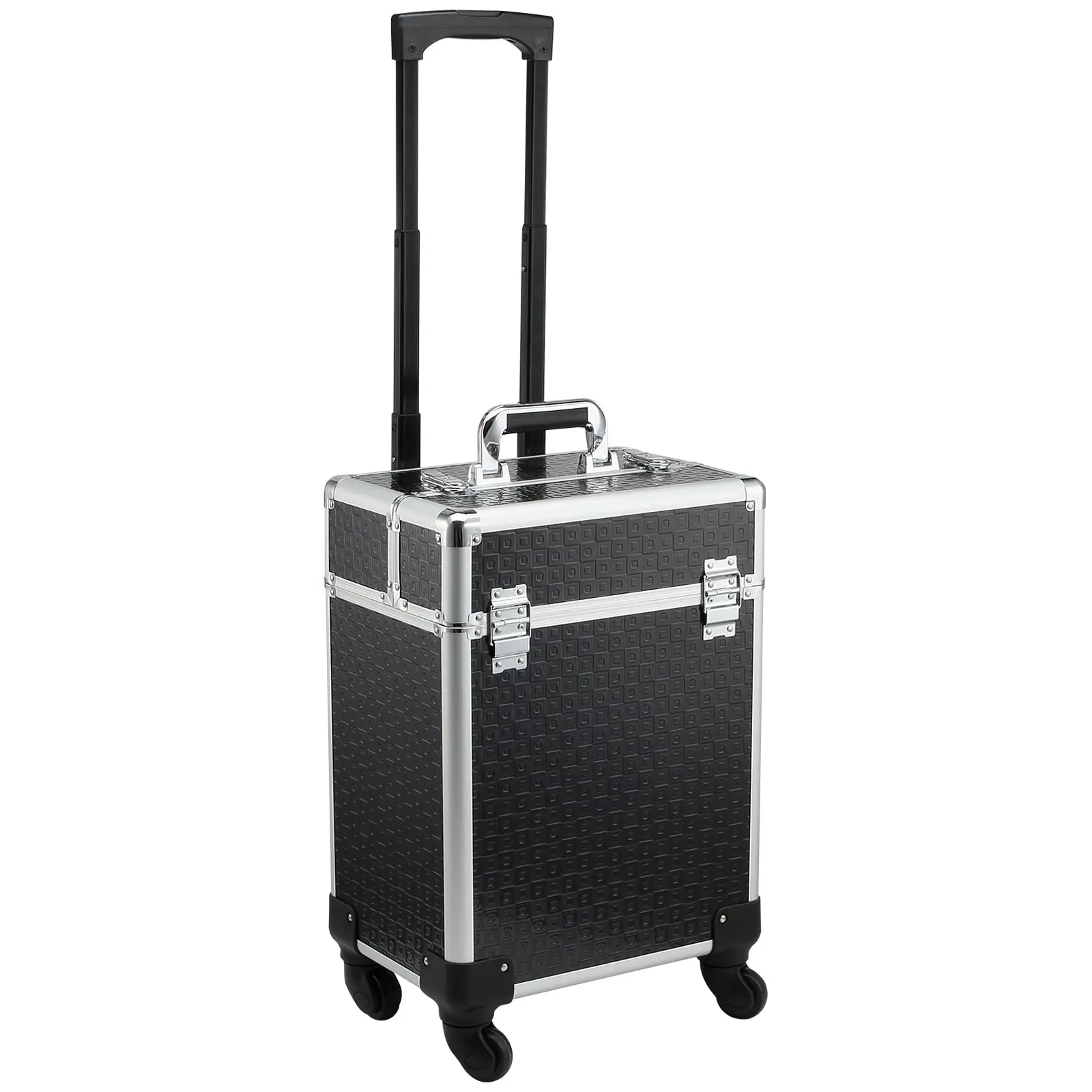 Makeup Trolley Case Cosmetic Vanity Box Telescopic Handle Adjustable 34L x 24W x 52H cm Aluminum Black