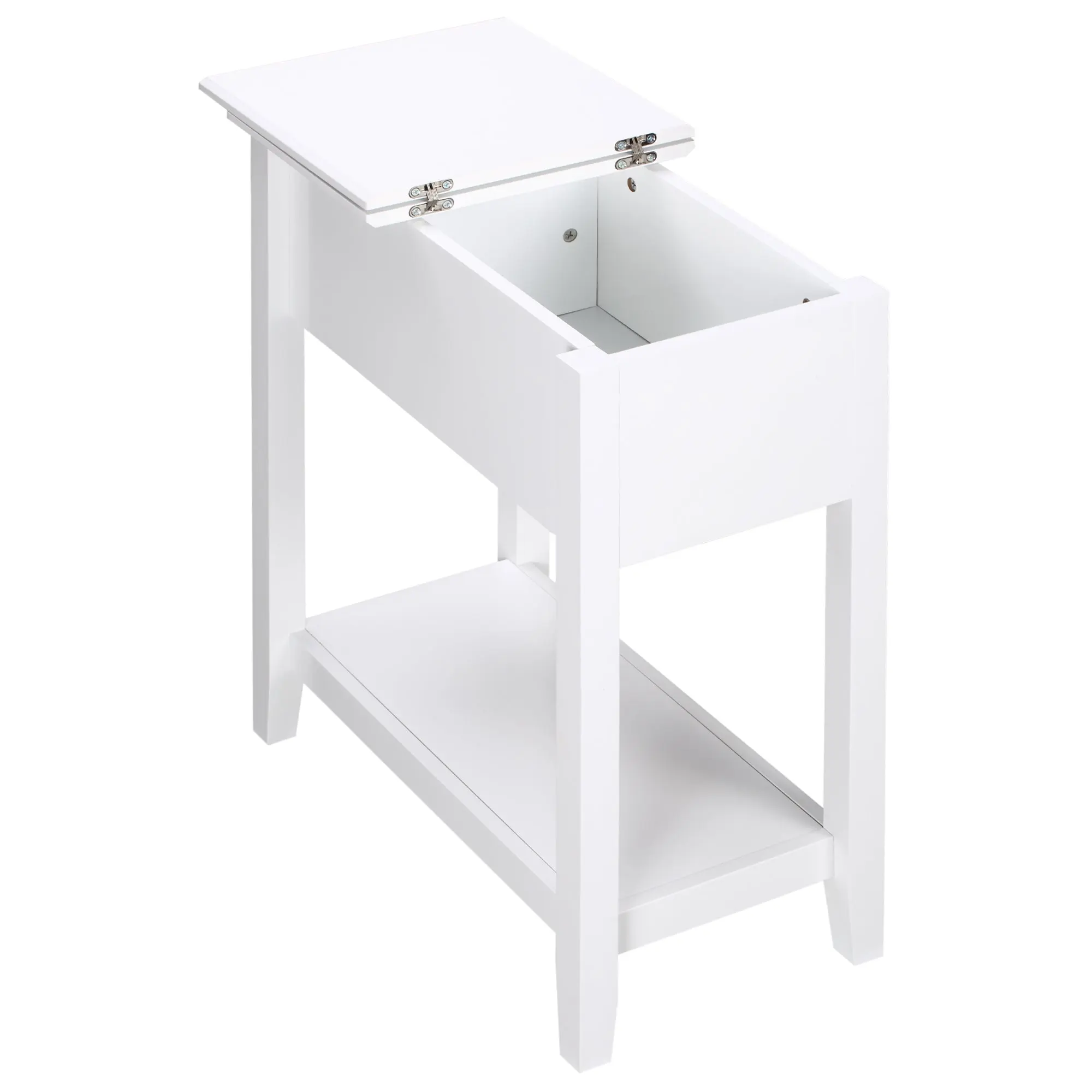 Bedside Table with Flip Top, Storage Shelf, and Hidden Cable Hole for Living Room Bedroom 60.5x32.5x70 cm White