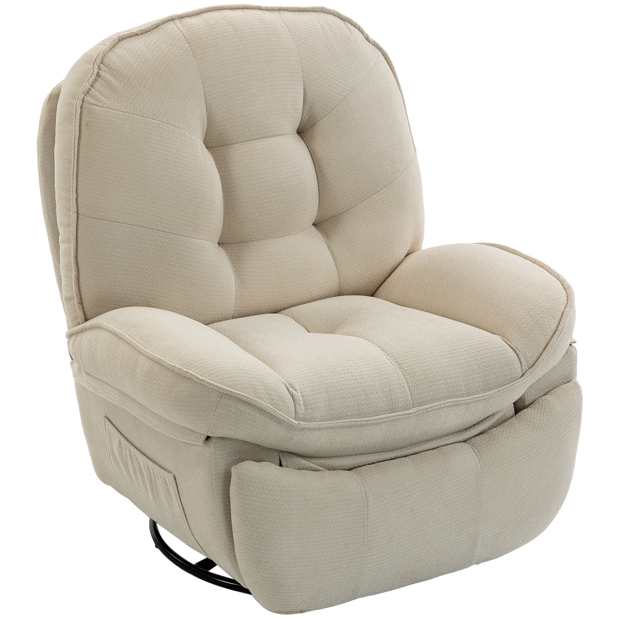 Fauteuil relax pivotant 360° HOMCOM — Relax manuel en chenille avec repose-pieds, dossier haut, assise large et poches latérales, crème