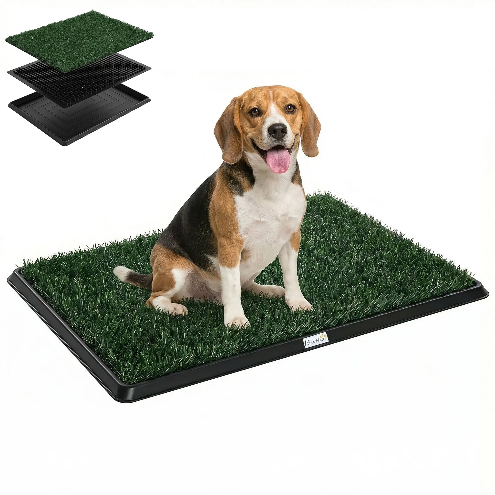 Dog Toilet with Artificial Grass, 76 x 50.5 cm (30 x 19.9 in) — 3-Layer Drain Tray, Easy-Clean Indoor/Outdoor Potty, Green