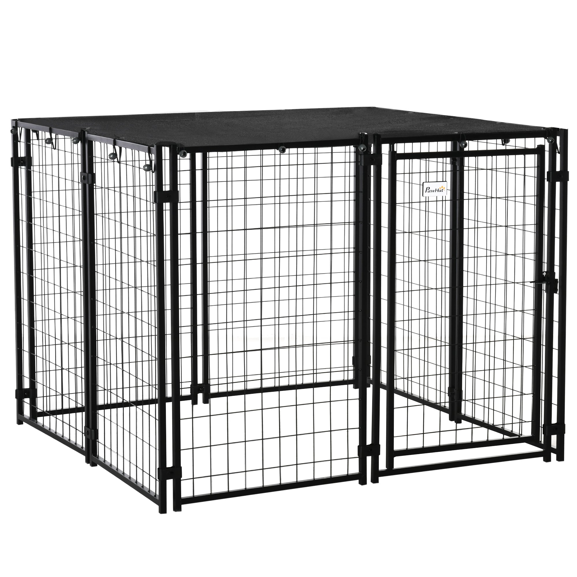 PawHut Opvouwbaar Stalen Hondenafsluiting met Deksel, Huisdierkruip met Vergrendelbare Deur, 8 Paneel Ren voor Dieren, 141x141x113cm, Zwart