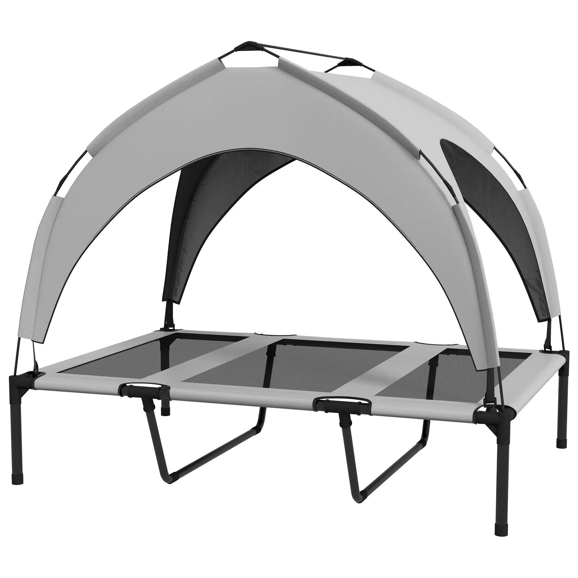 Elevated Dog Bed with Canopy, Pet Bed, Outdoor Dog Cot with Roof, Breathable, for Small and Mini Dogs Light Gray Oxford 106 x 76 x 94 cm