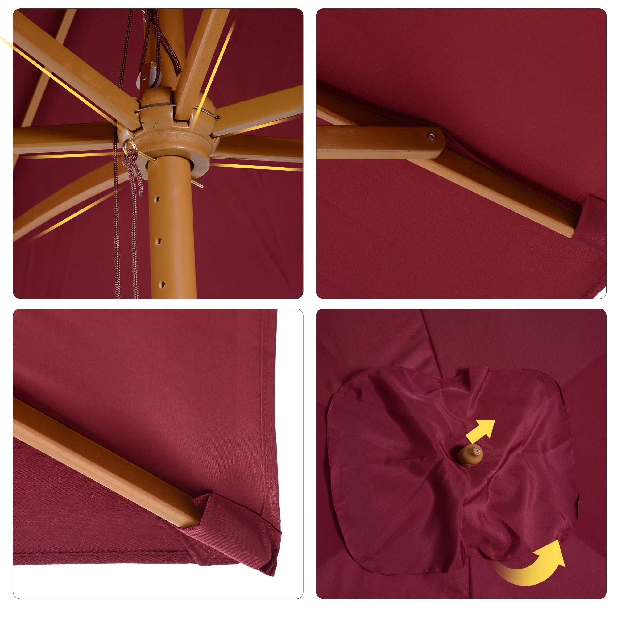 Outsunny Rektangulær Haveparasol Dobbelt Top Træ Høj Densitet Polyester 3 x 2 m Bordeaux Rød