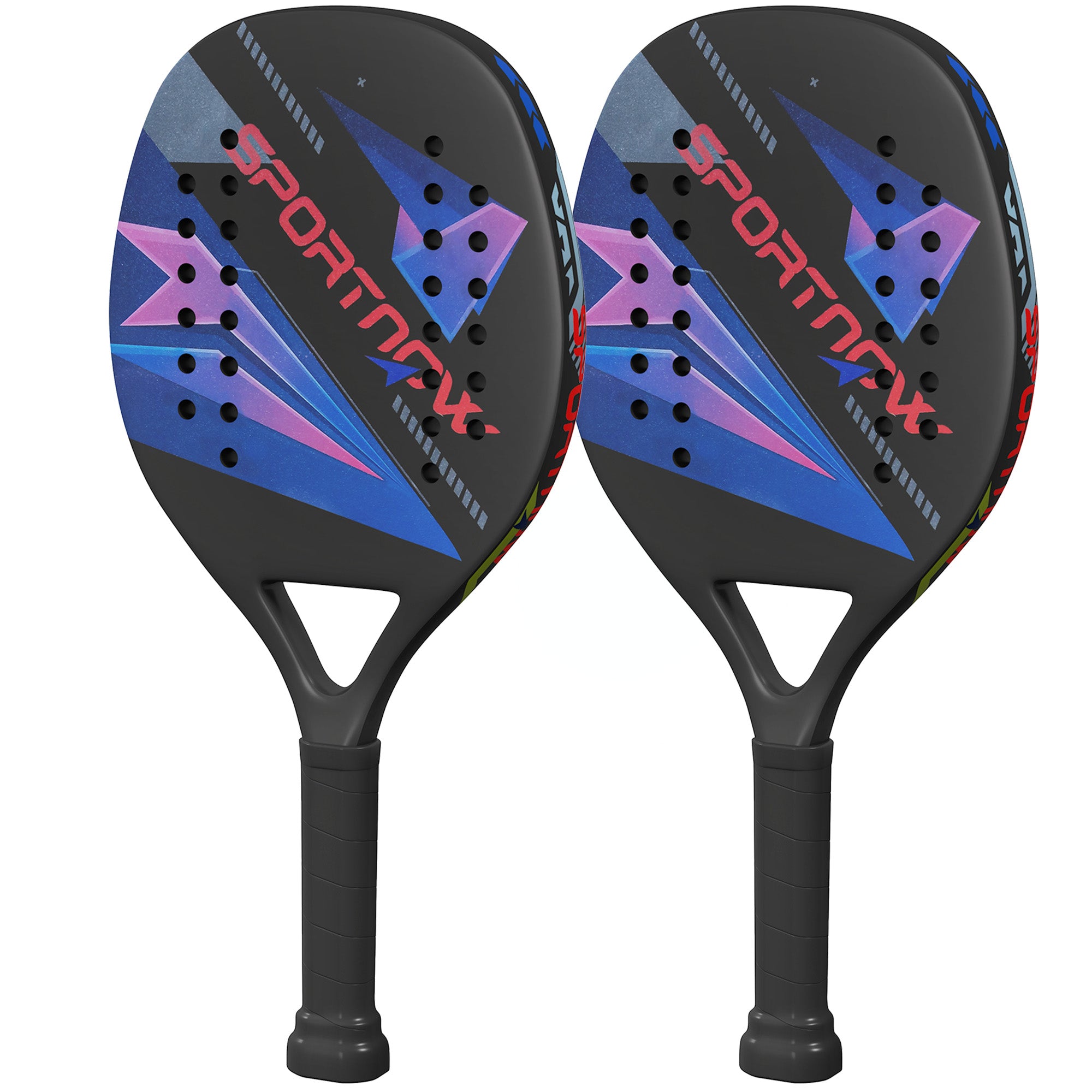 SPORTNOW Strandtennis Schläger Set mit 2 Schlägern und 2 Bällen – Leichte, robuste Strand-Paddles mit Tasche – Rutschfester Griff für Garten, Meer, Strand – Outdoor Strandspiel für Erwachsene 28 x 23 