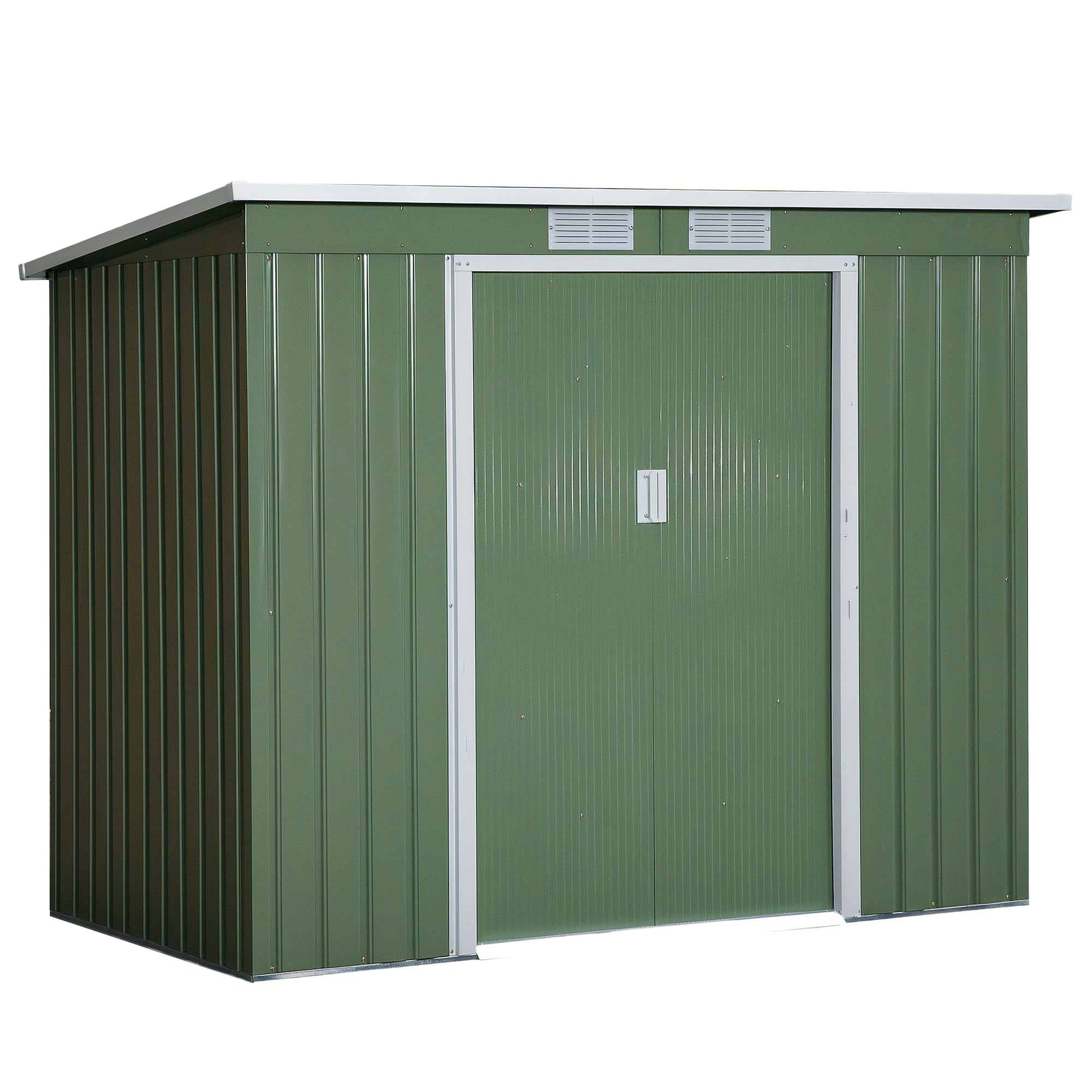 Tool Shed 2.42 m?, Garden House with Ventilation Window, Sliding Door, Foundation, 213 x 130 x 159/172 cm, Tool Shed Made of Galvanized Steel, Weatherproof, for Garden, Green