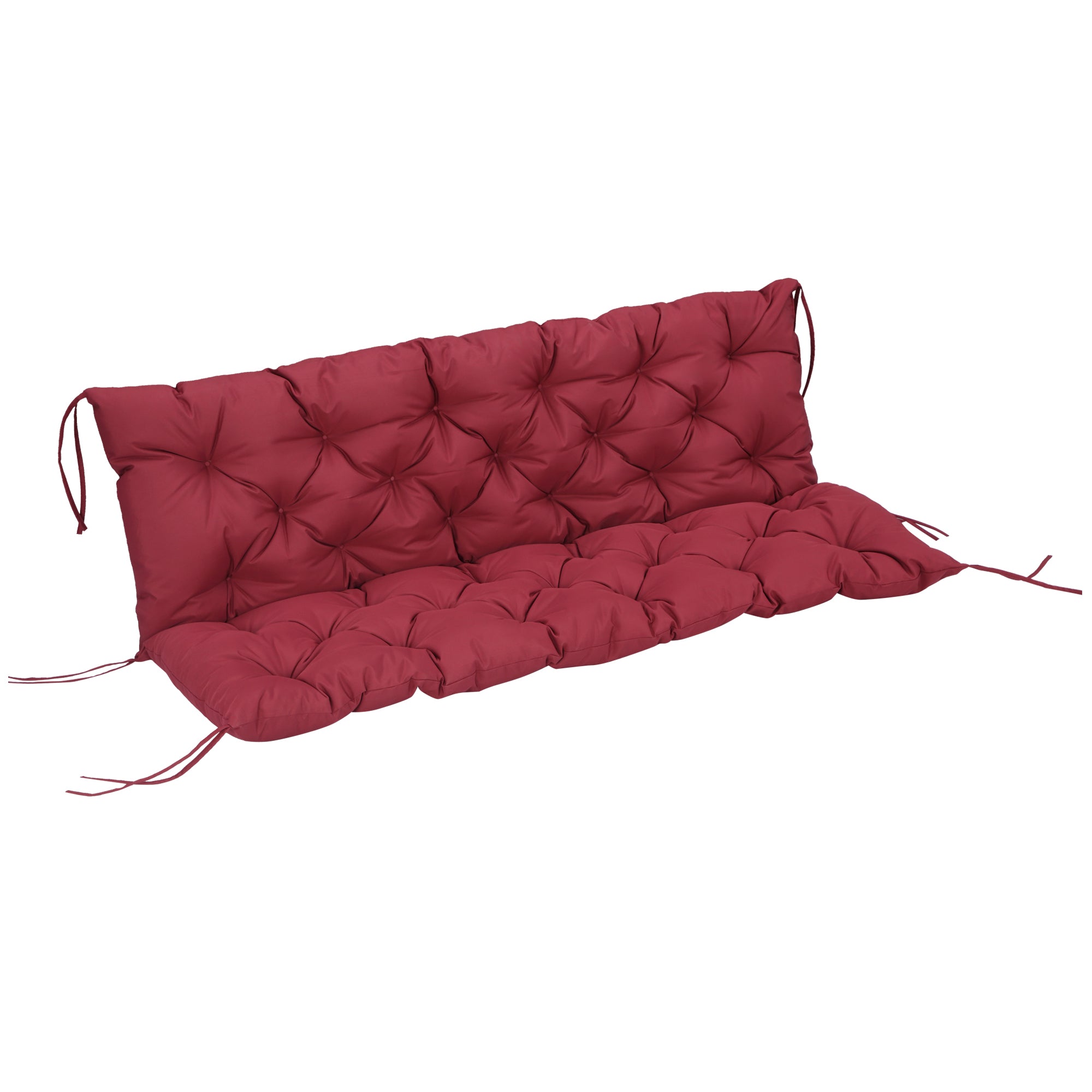 3 Seater Bench Cushion 150 x 98 x 8 cm Seat Cushion with Straps Back Cushion for Indoor/Outdoor Cushion for Bench Garden Bench Garden Furniture Porch Swings Red