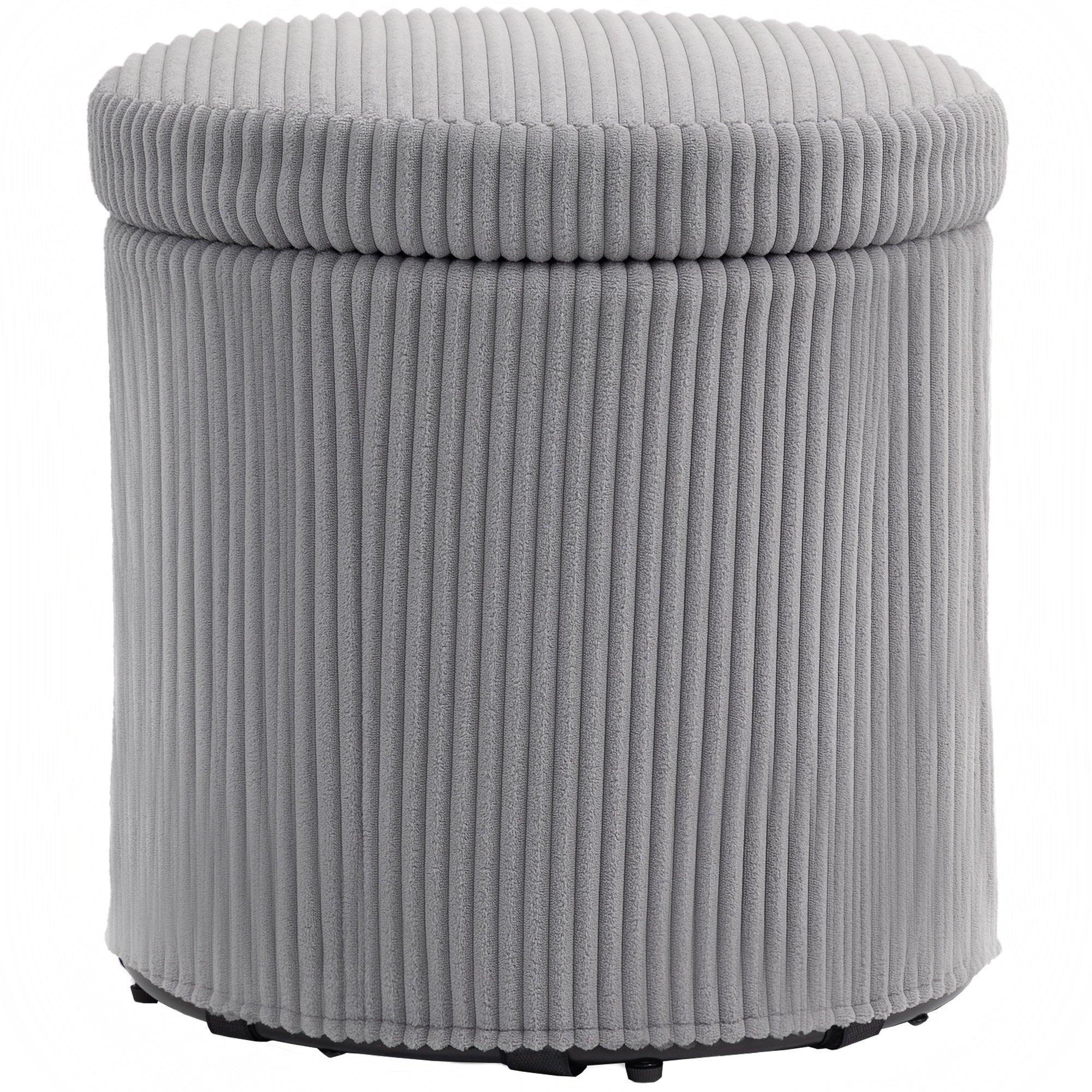 Round Storage Ottoman Upholstered in Velvet Padded Seat Removable Lid for Hallway Bedroom Living Room ?40x41 cm Light Gray