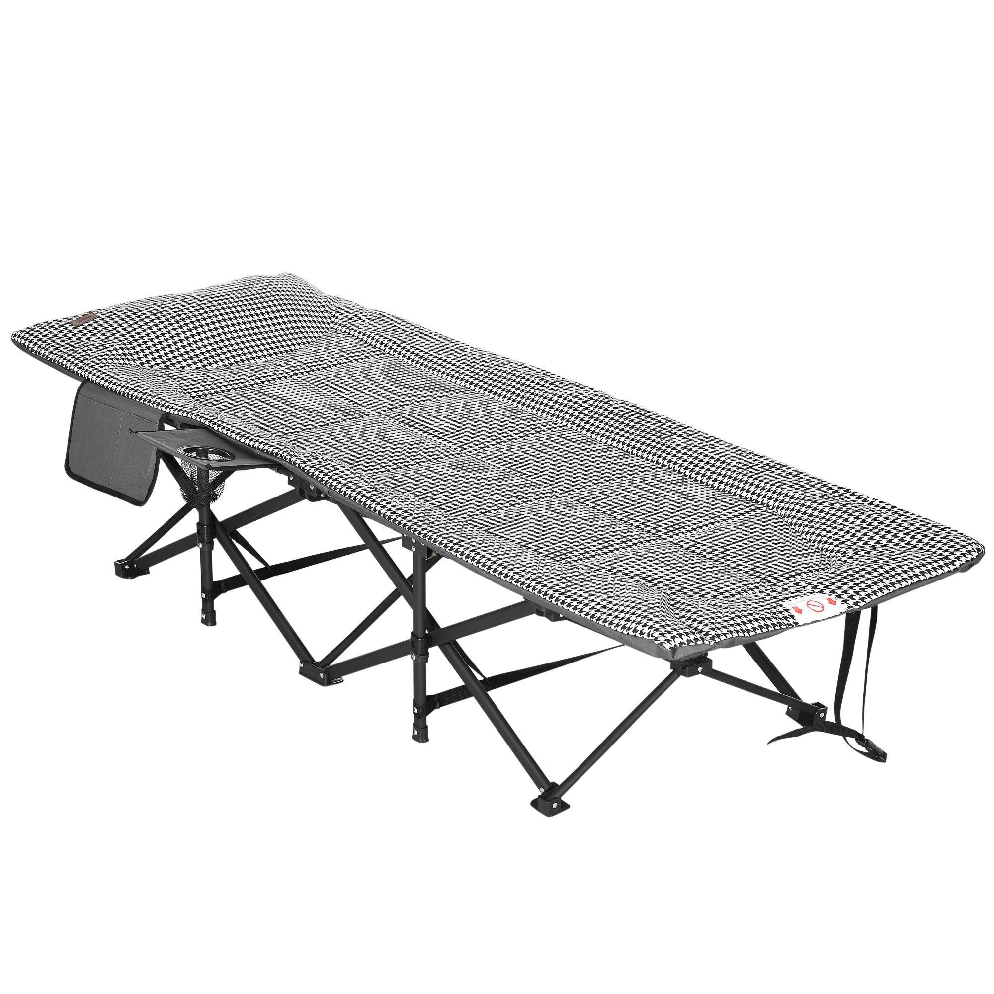Outsunny Kampirna Postelja, Kampirna Ležalnika s Torbo, Zložljiva Postelja s Držalom za Skodelico, za Bazene, Balkone, do 120 kg, Črna, 68 x 186 x 48 cm