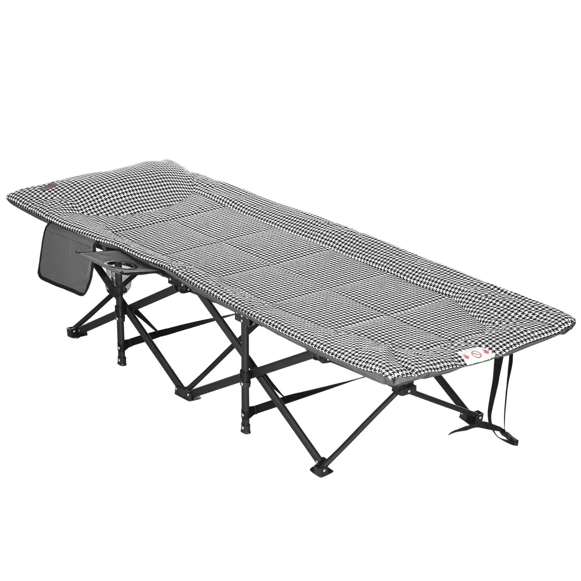 Camp Bed Camping Bed, Camping Lounger with Bag, Folding Bed with Cup Holder, for Pool, Balcony, up to 120 kg, Black, 68 x 186 x 48cm