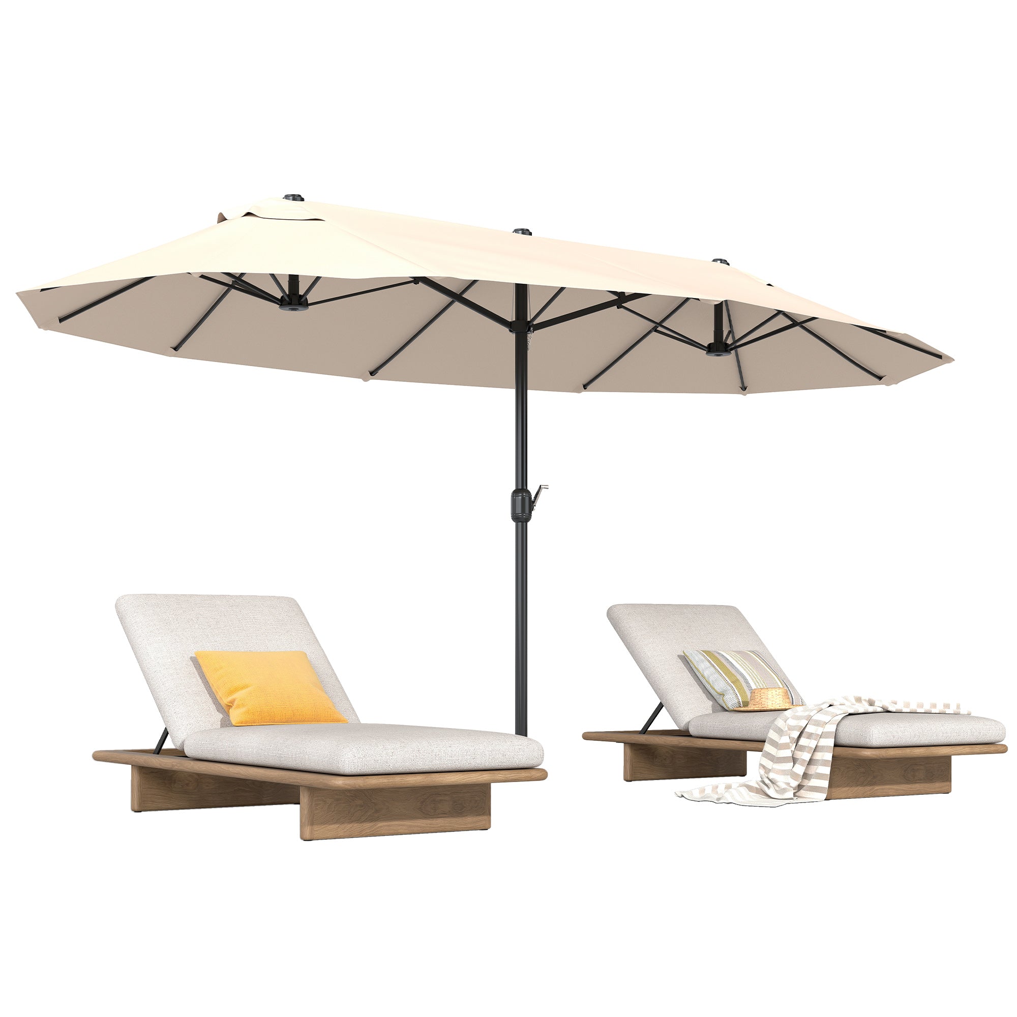 Double Sun Umbrella 455 x 265 cm Large Patio Garden Parasol with UV Protection Hand Crank Ventilation Openings and 12 Metal Ribs for Garden Balcony Pool Beige