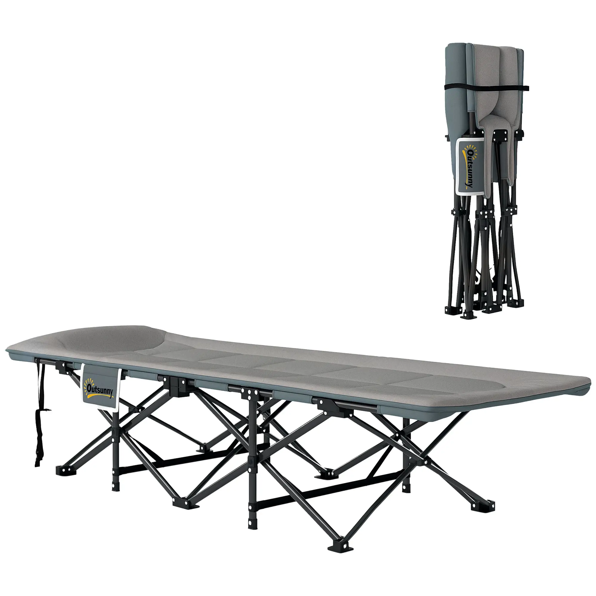 Foldable Camping Cot with Mattress Pillow Side Pocket 187 x 67 x 37 cm Guest Bed up to 150 kg Camping Cot for Adults Folding Bed for Outdoor, Garden Camping Travel Gray