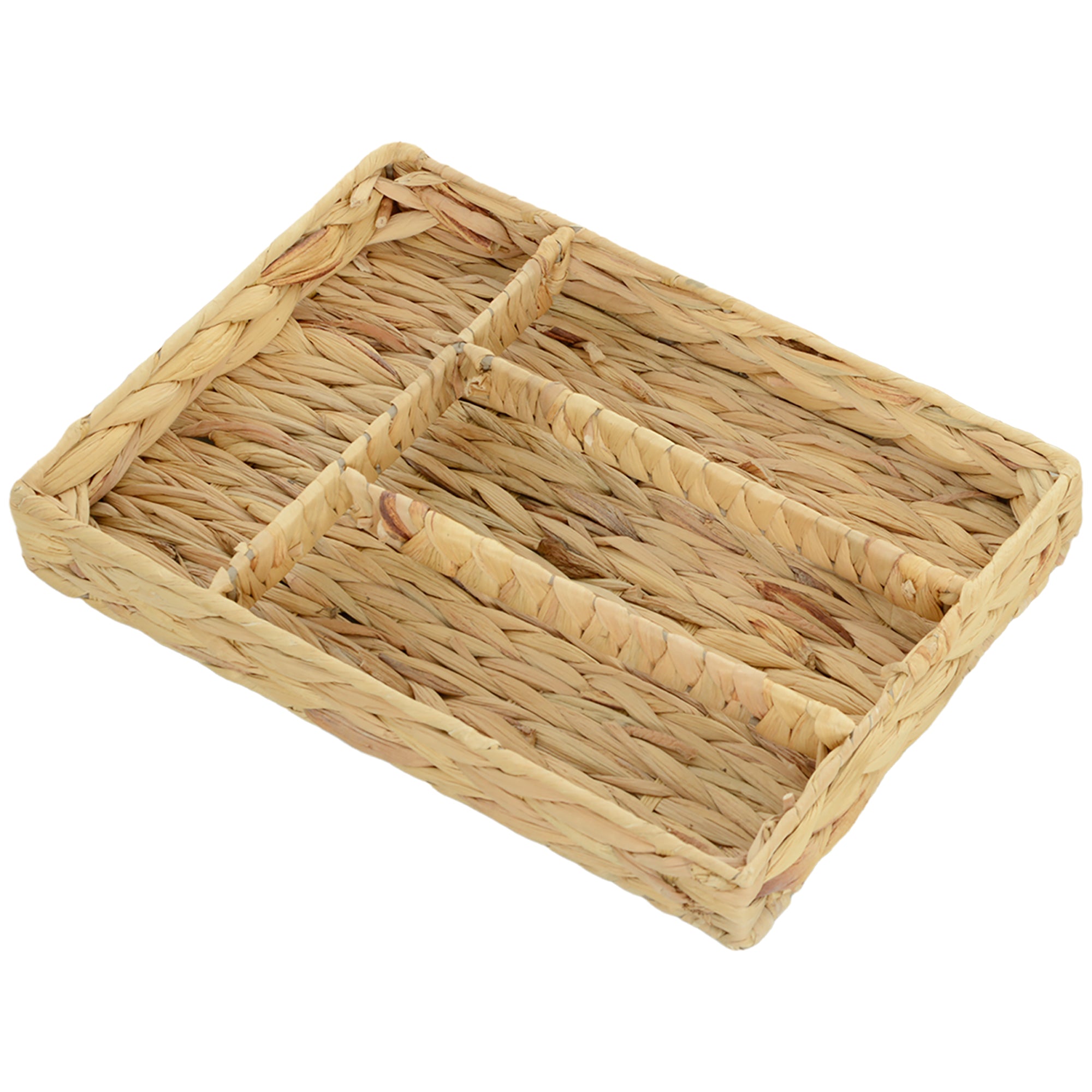 HOMCOM Obdélníkový Úložný Koš, Woven Storage Basket z Vodního Hyacintu s 4 Odděleními, Úložný Koš pro Kuchyni, Koupelnu, Ložnici, Přírodní