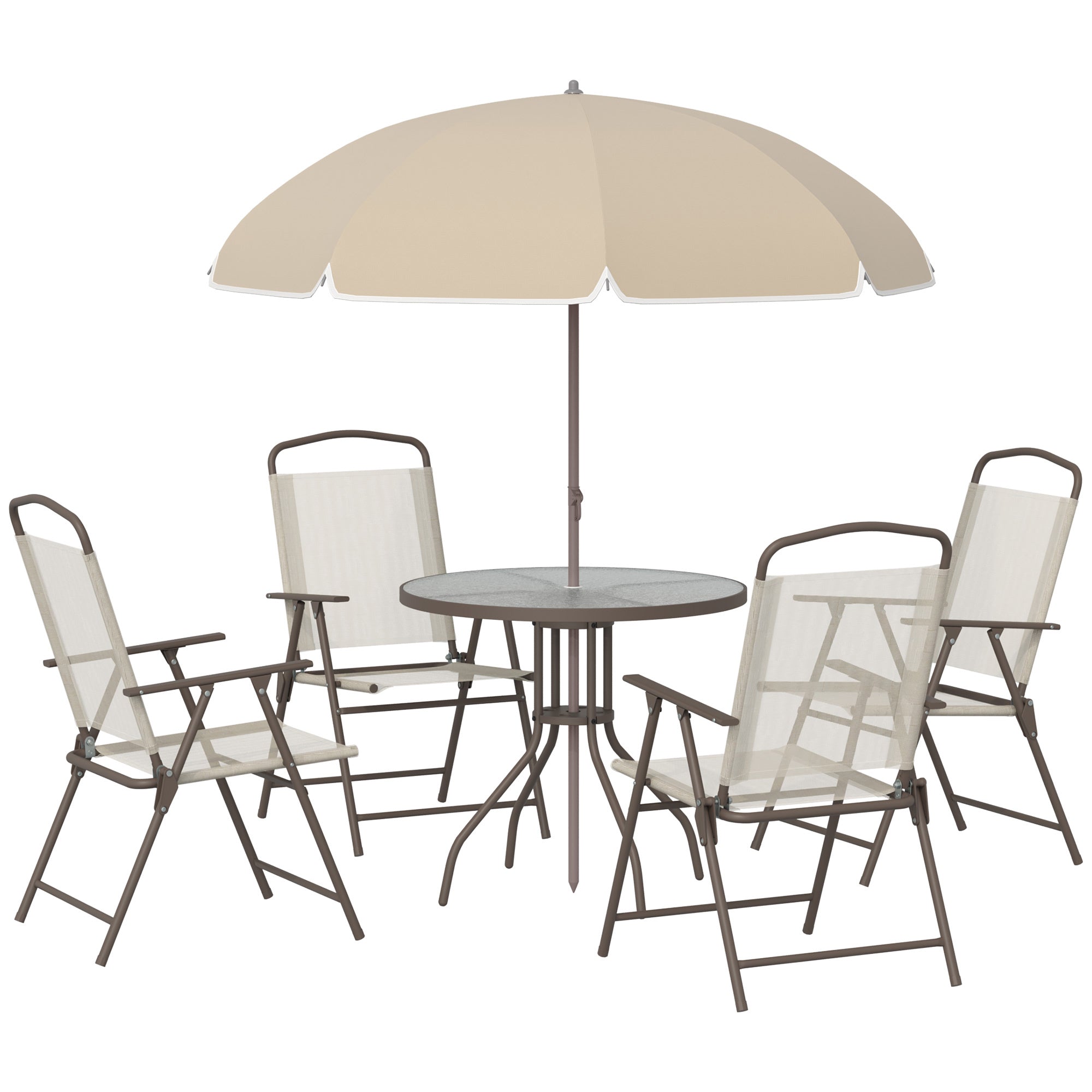 Outsunny Tuinmeubelset met 4 Stoelen, 1 Tafel en 1 Parasol Textiel Aluminium en Polyester Beige