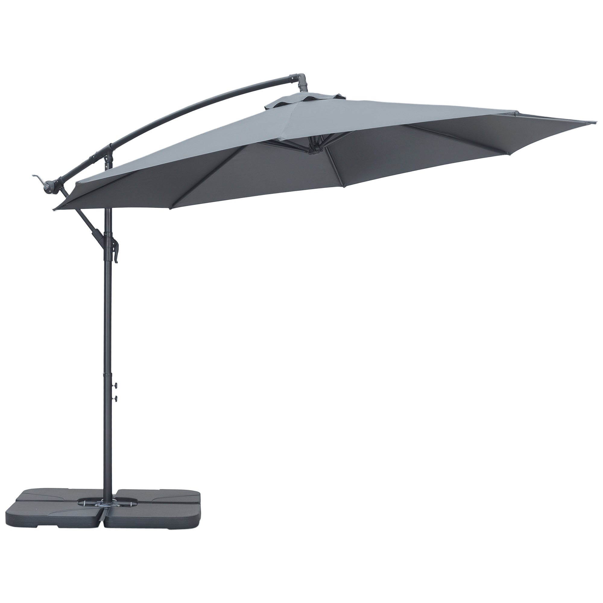 Cantilever Umbrella, ?2.92m Patio Umbrella with Hand Crank, Weights, Umbrella Cover, Cross Base, Market Umbrella for Balcony, Steel, Oxford Dark Grey