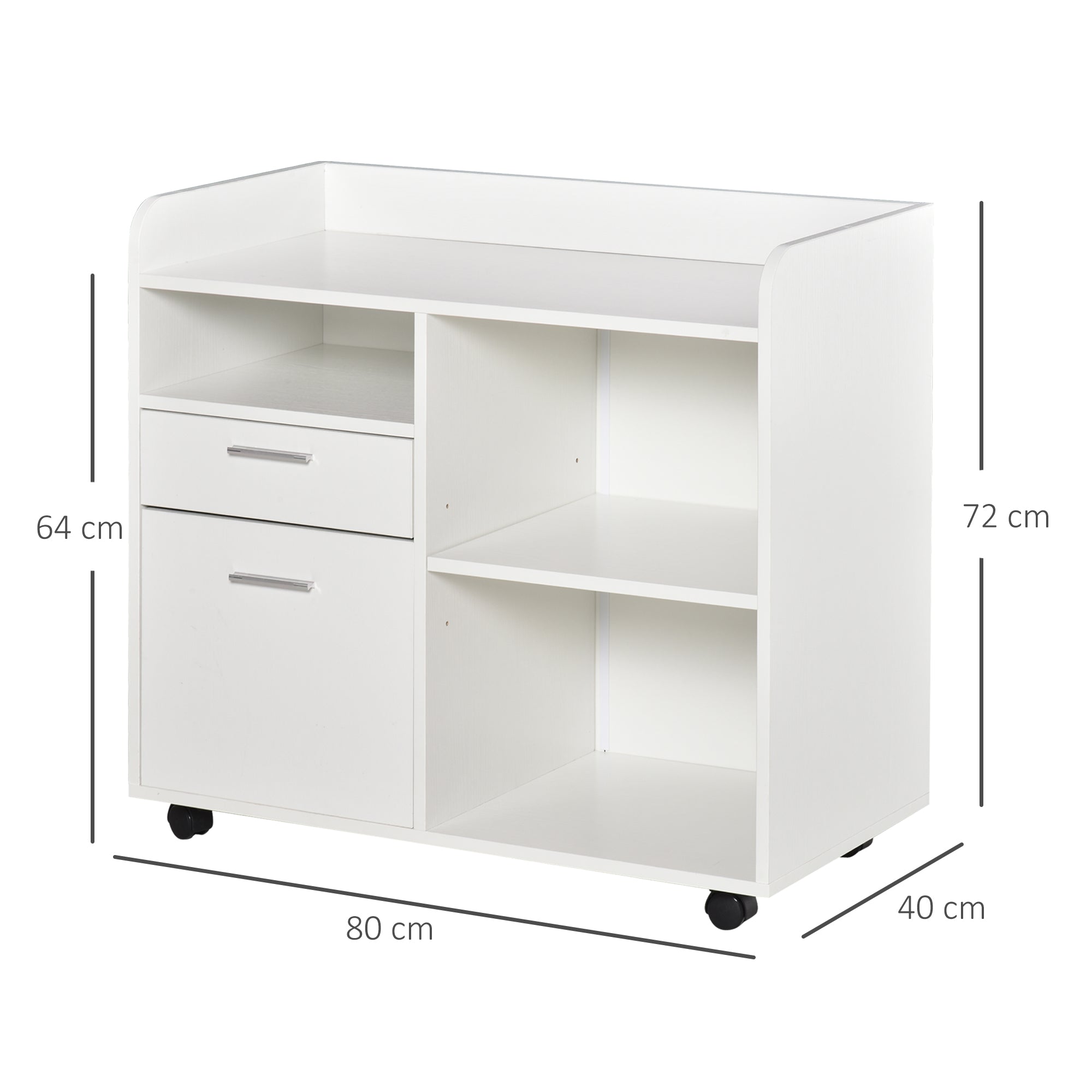 Vinsetto Printerstander - Rullende Kontororganiseringsenhed - 80L x 40B x 72H cm Hvidt Træ