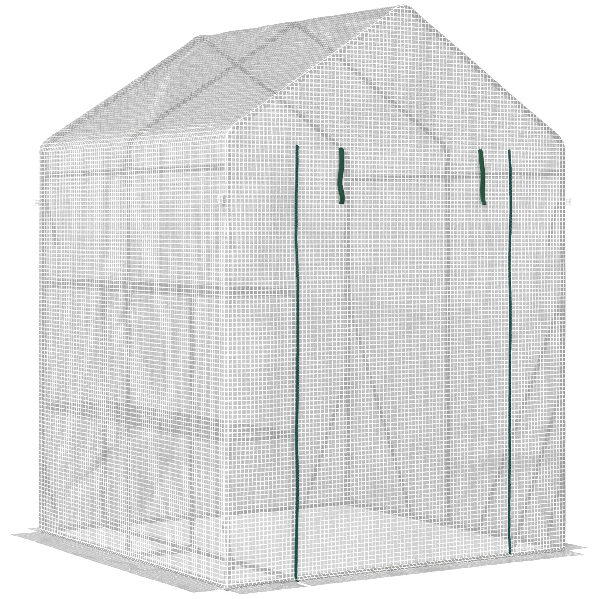 Foliage Greenhouse Walk-in Greenhouse with 4 Shelves Tomato Greenhouse Greenhouse with Zipper Doors White Steel PE Plastic 143 x 143 x 195 cm
