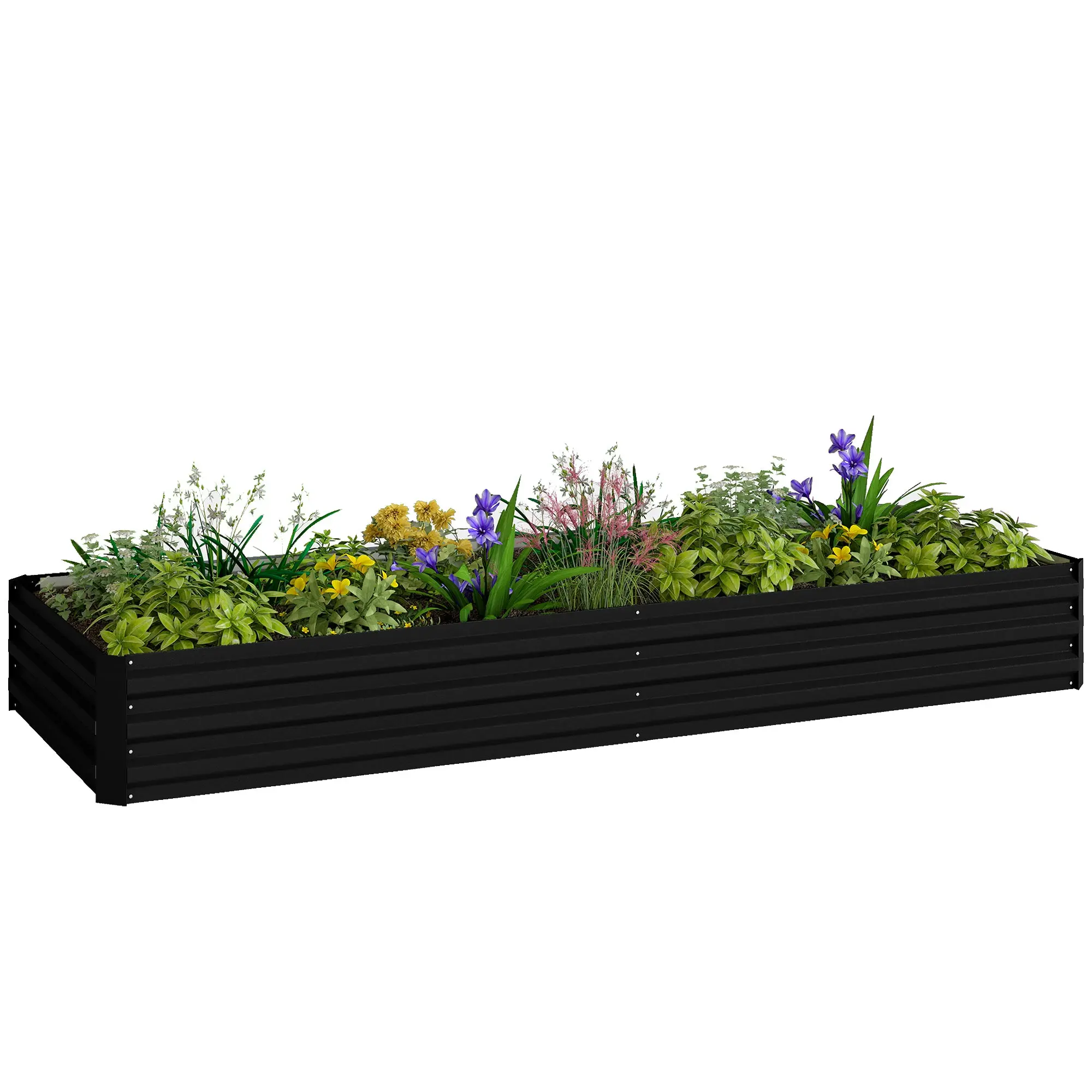 Outdoor Raised Garden Bed, Corrugated Steel Rectangular Planter — 94.9 x 35.6 x 11.8 in (241 x 90.5 x 30 cm), Black