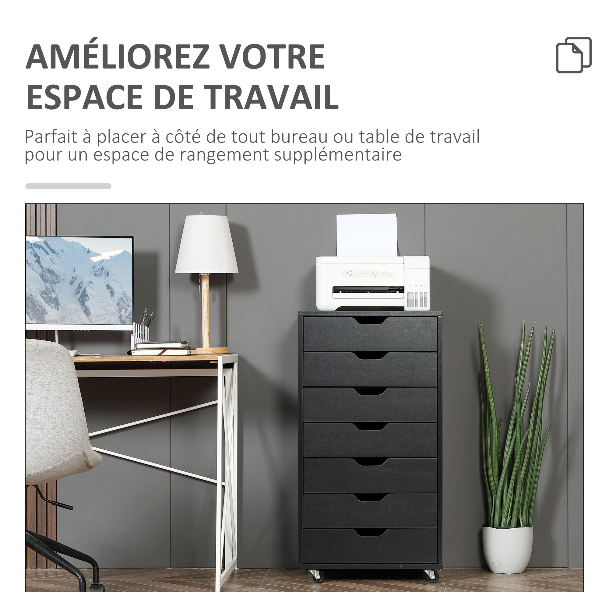 Vinsetto Liikkuva Toimistoarkisto, Rullaava Toimisto Säilytyskaappi 7 Raskaisella Laatikoilla - asiakirjojen organisoija, A4- tai kirjakoossa, mitat 47,5L x 39,5W x 90H cm, musta