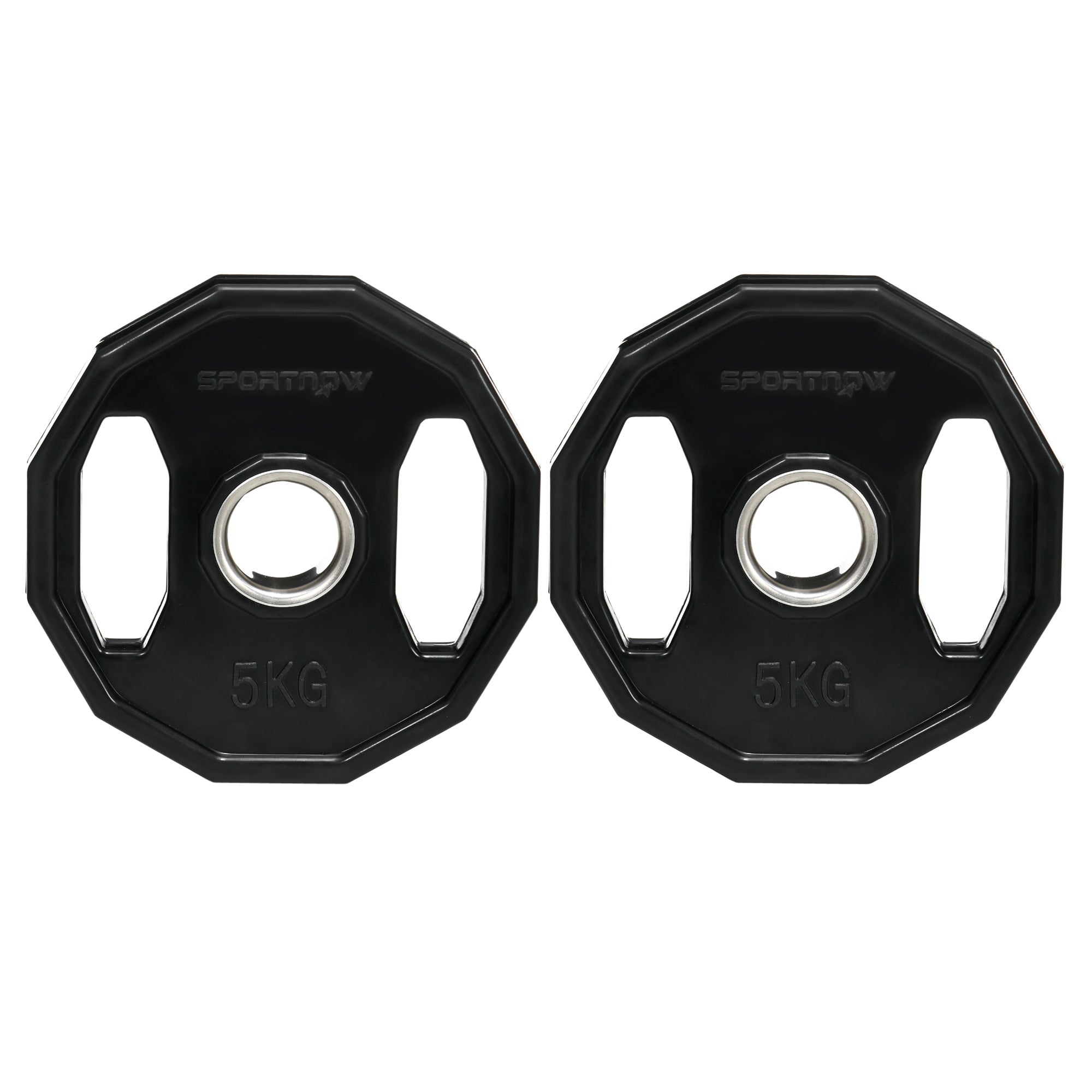 SPORTNOW 2-osaline Olympic Kaaluplaatide Komplekt 5 kg Ø24x3.5 cm Valatud Raud Kaaluplaatidega, 5 cm Auk Treeninguks Kodus Jõusaalis Must